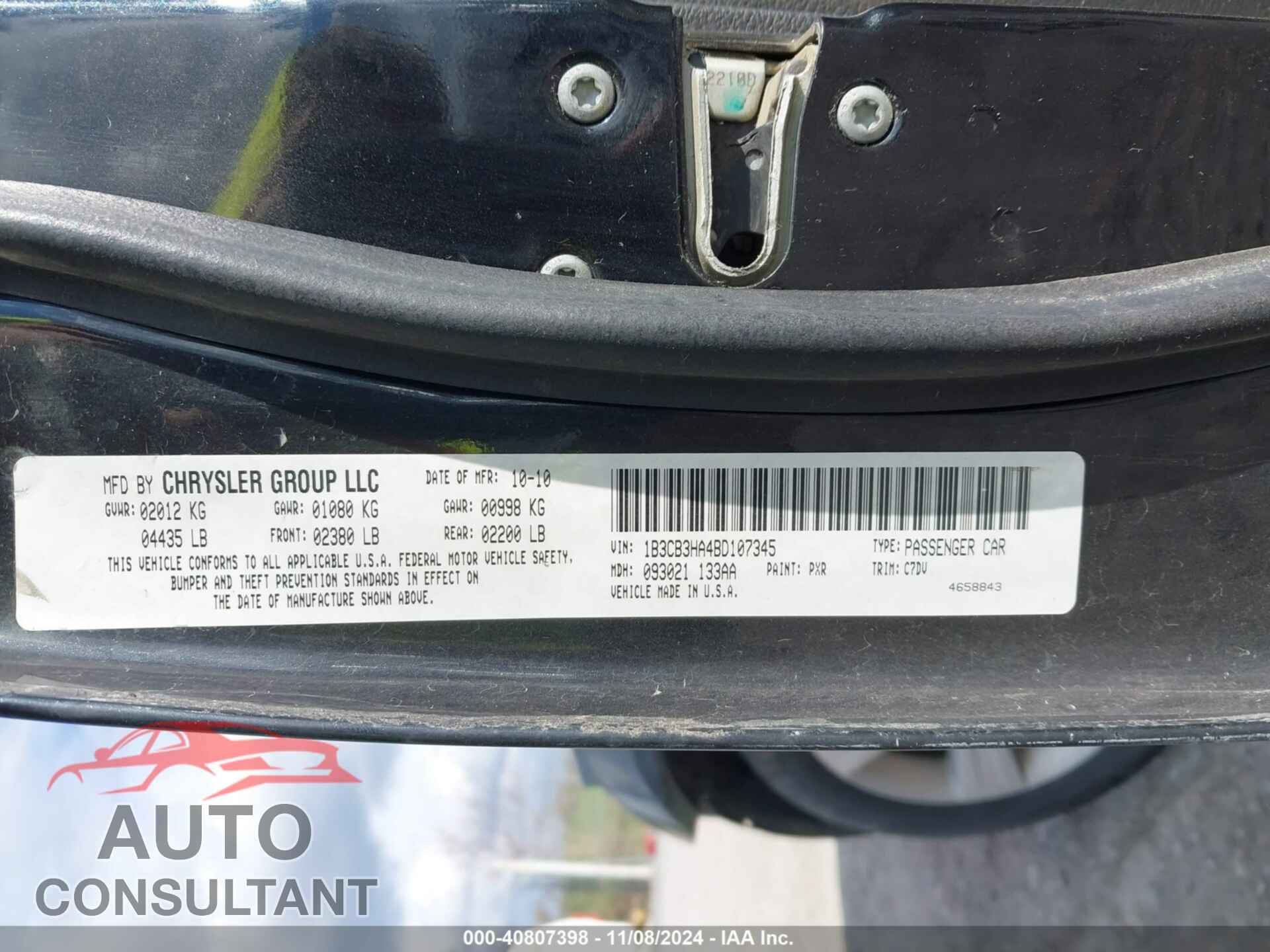 DODGE CALIBER 2011 - 1B3CB3HA4BD107345