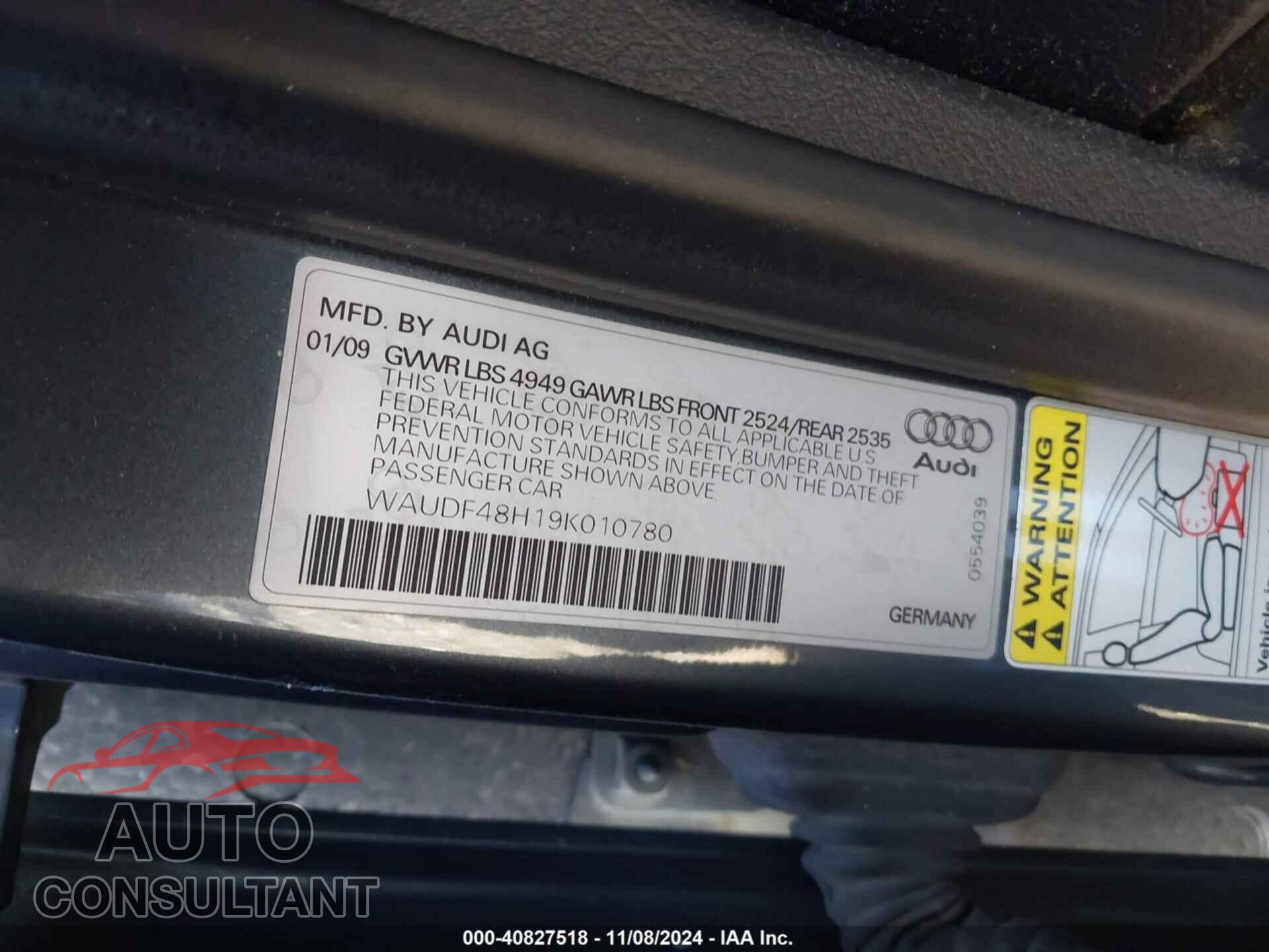 AUDI A4 2009 - WAUDF48H19K010780
