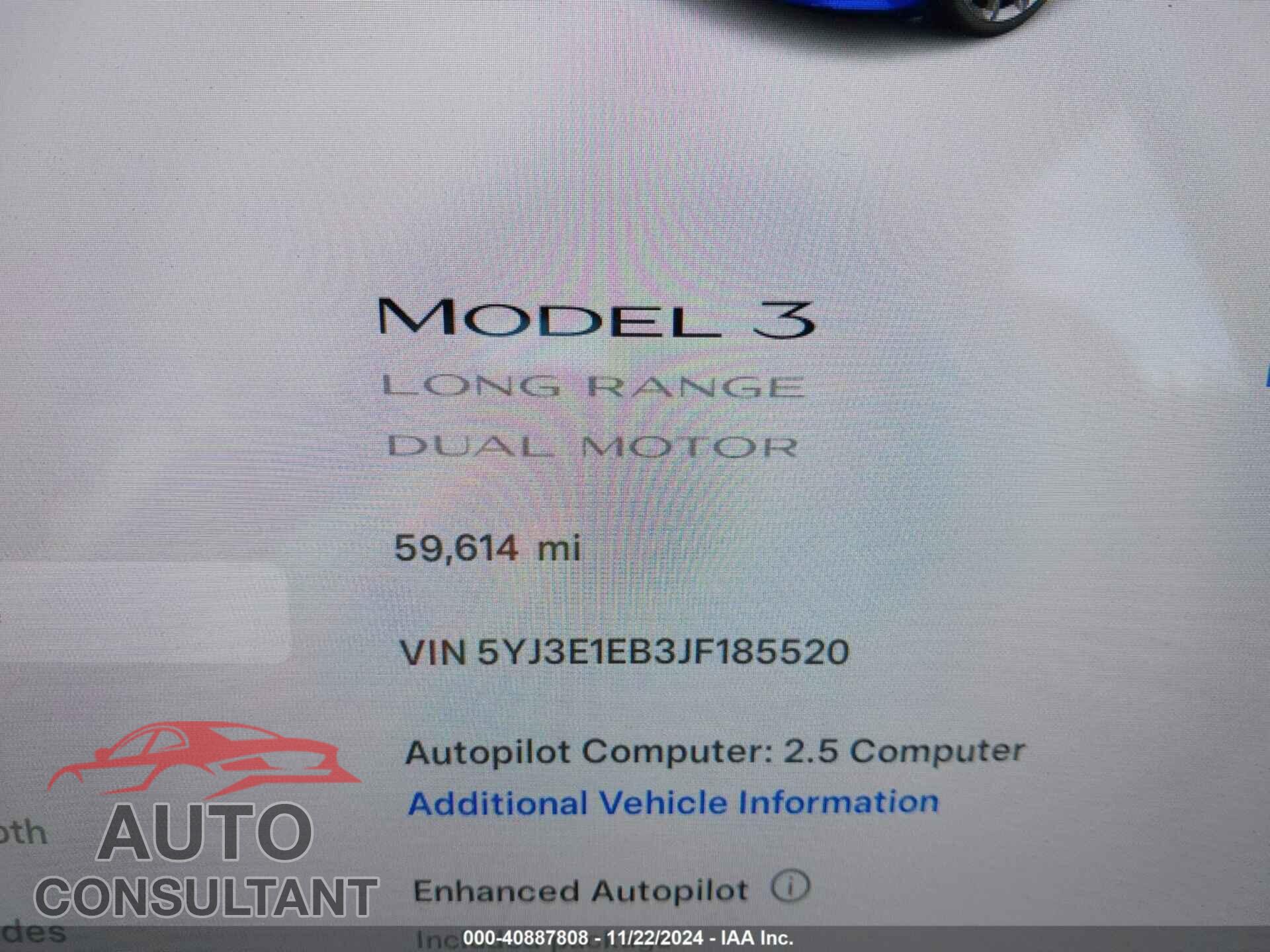 TESLA MODEL 3 2018 - 5YJ3E1EB3JF185520