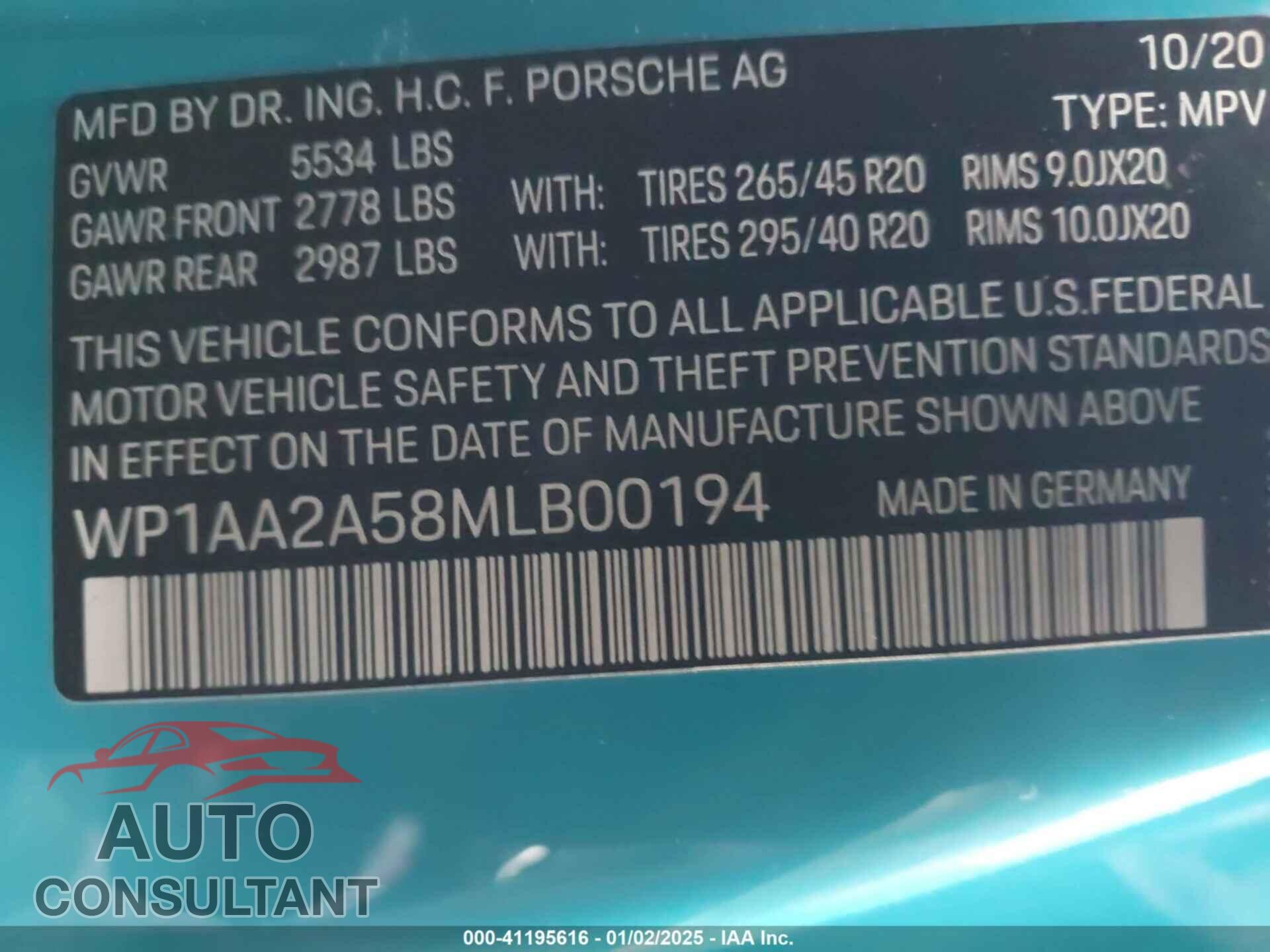 PORSCHE MACAN 2021 - WP1AA2A58MLB00194
