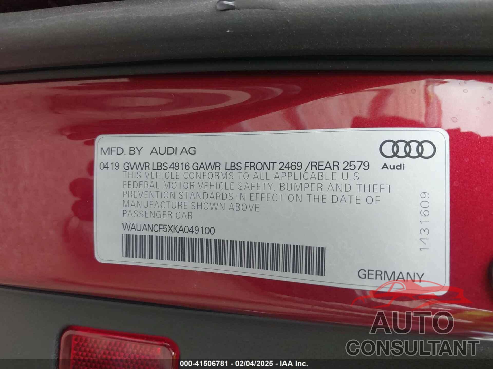 AUDI A5 2019 - WAUANCF5XKA049100