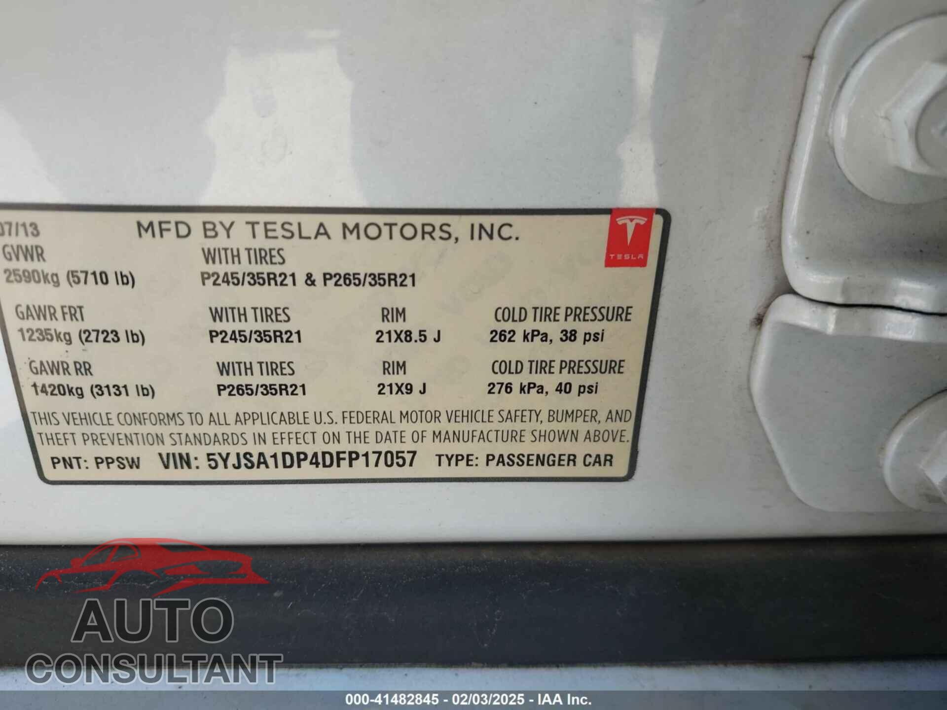 TESLA MODEL S 2013 - 5YJSA1DP4DFP17057