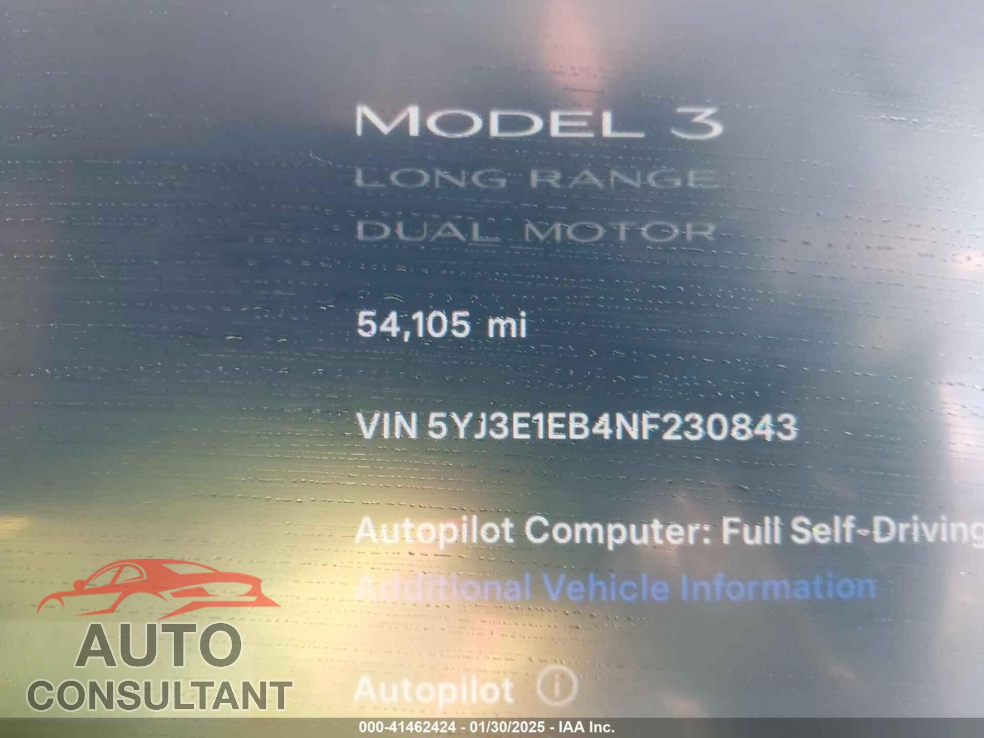 TESLA MODEL 3 2022 - 5YJ3E1EB4NF230843