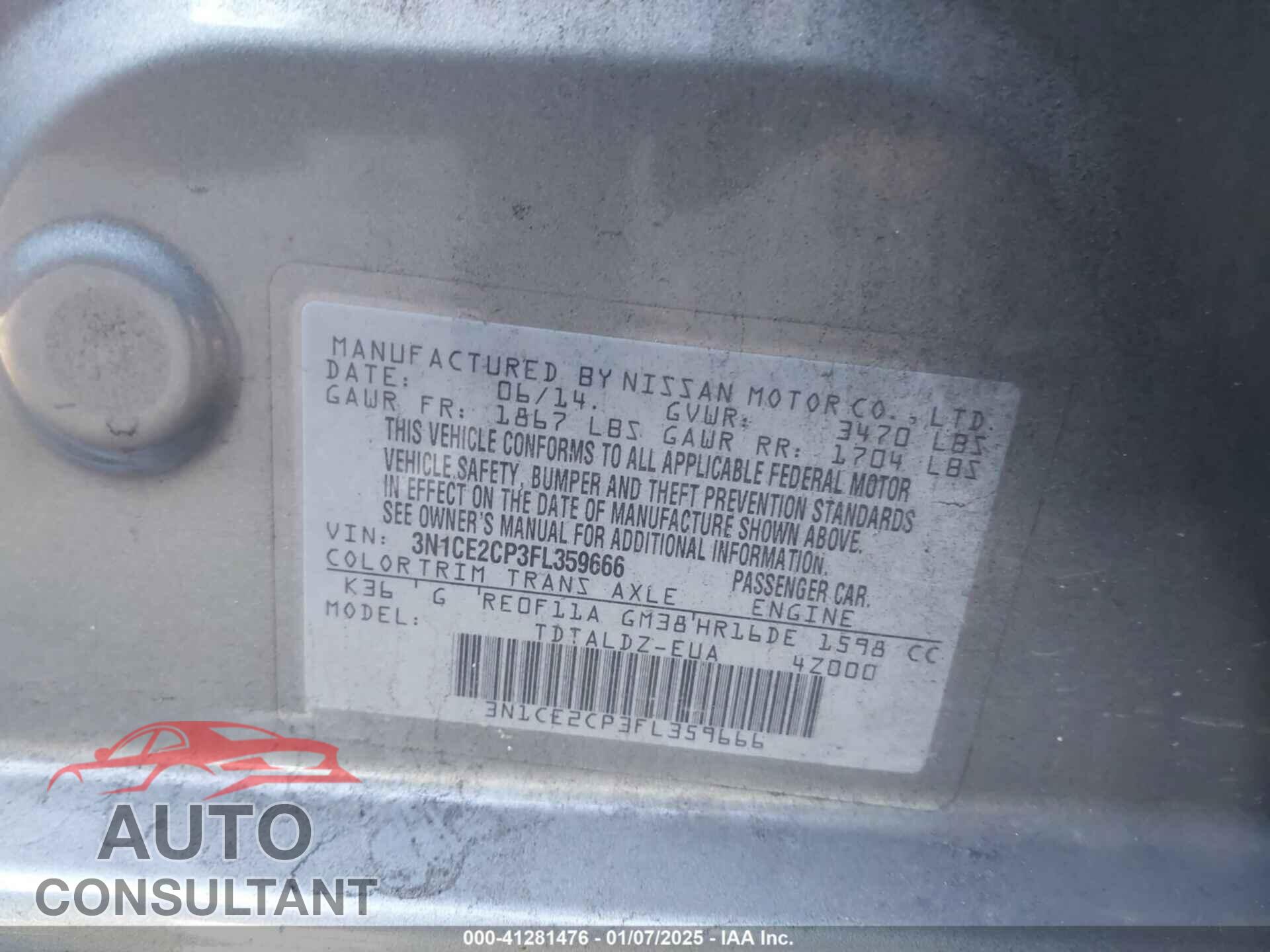 NISSAN VERSA NOTE 2015 - 3N1CE2CP3FL359666