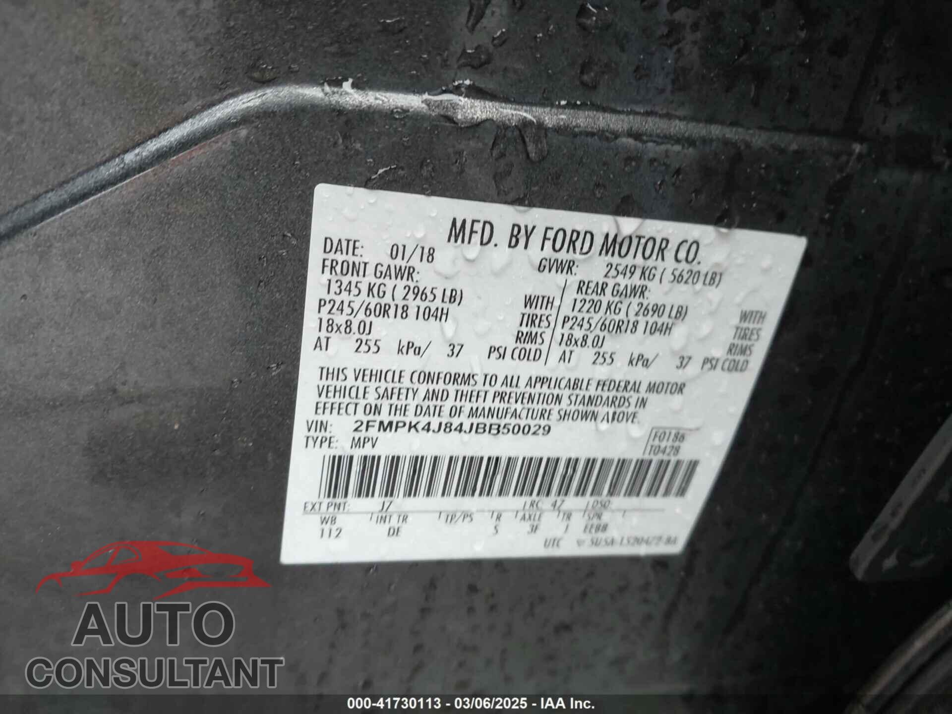 FORD EDGE 2018 - 2FMPK4J84JBB50029