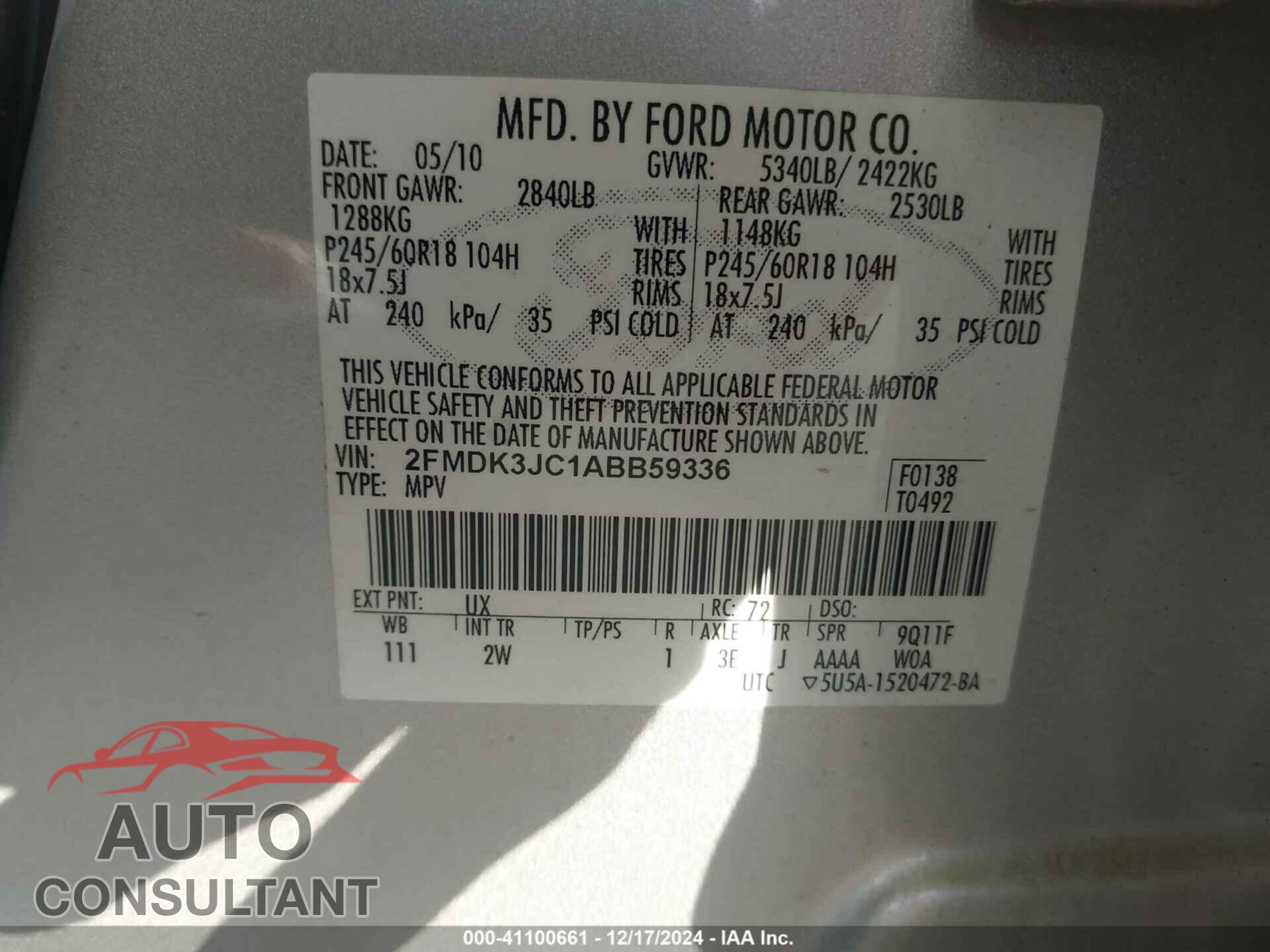 FORD EDGE 2010 - 2FMDK3JC1ABB59336