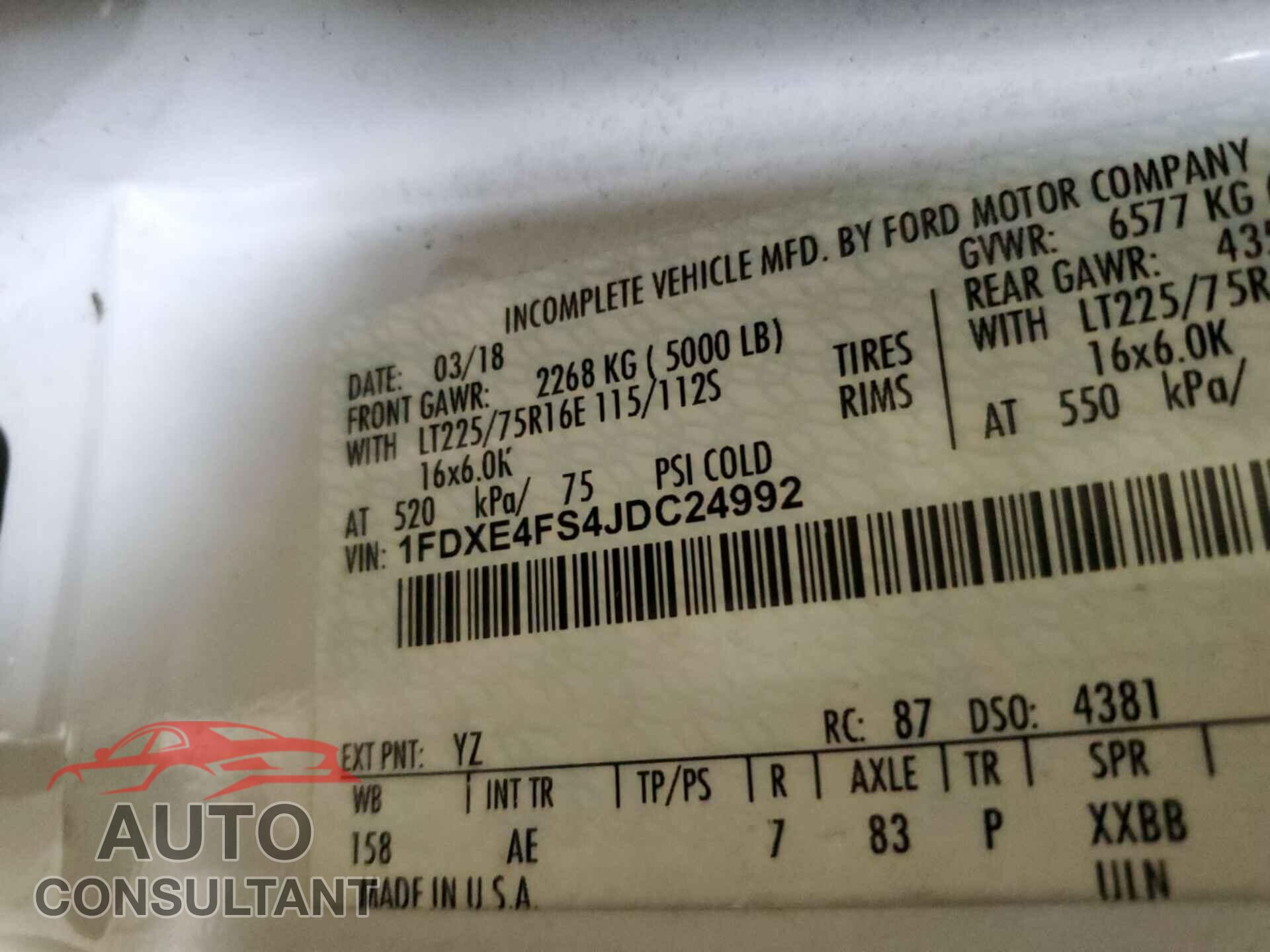 FORD ECONOLINE 2018 - 1FDXE4FS4JDC24992