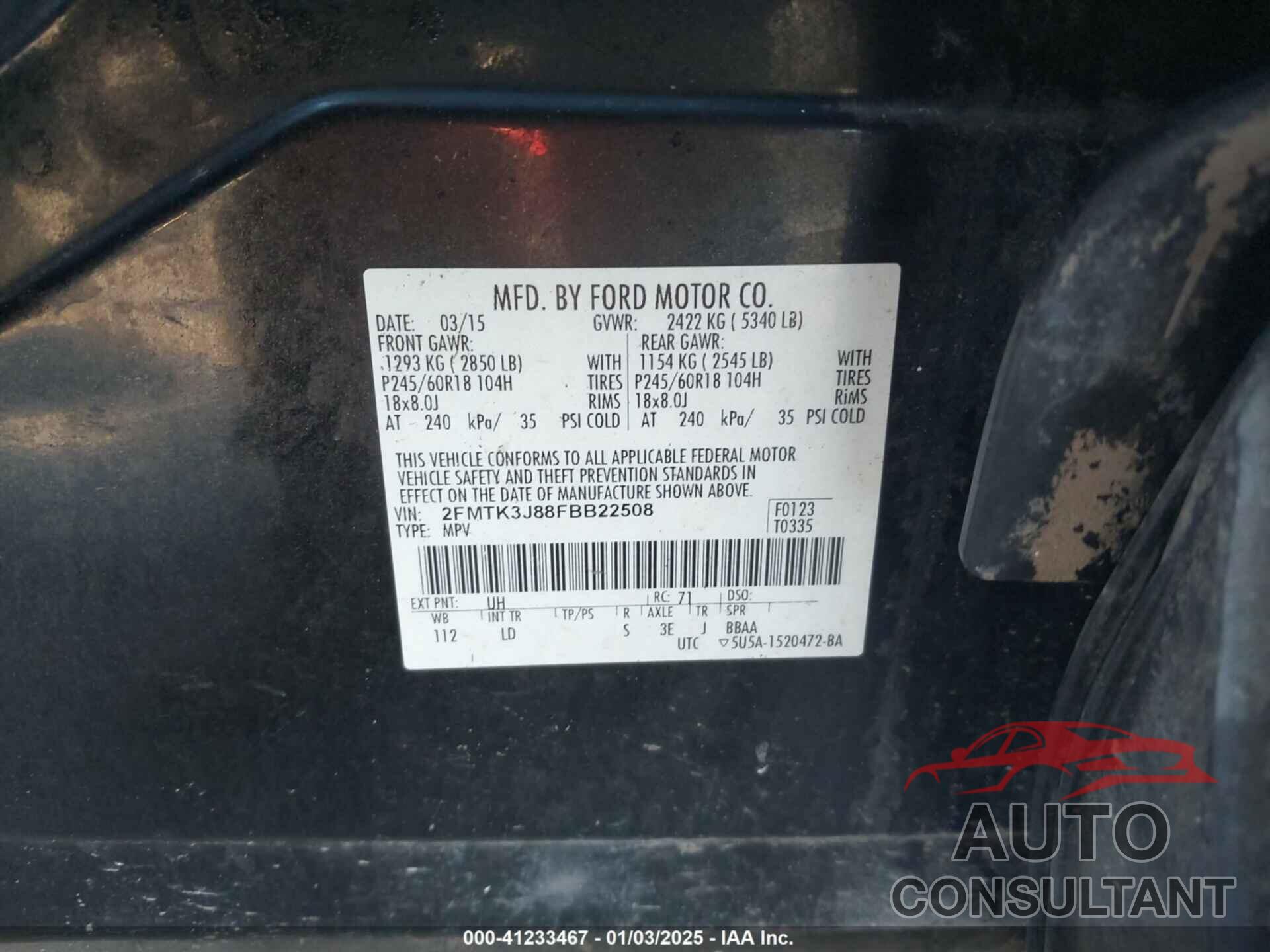 FORD EDGE 2015 - 2FMTK3J88FBB22508