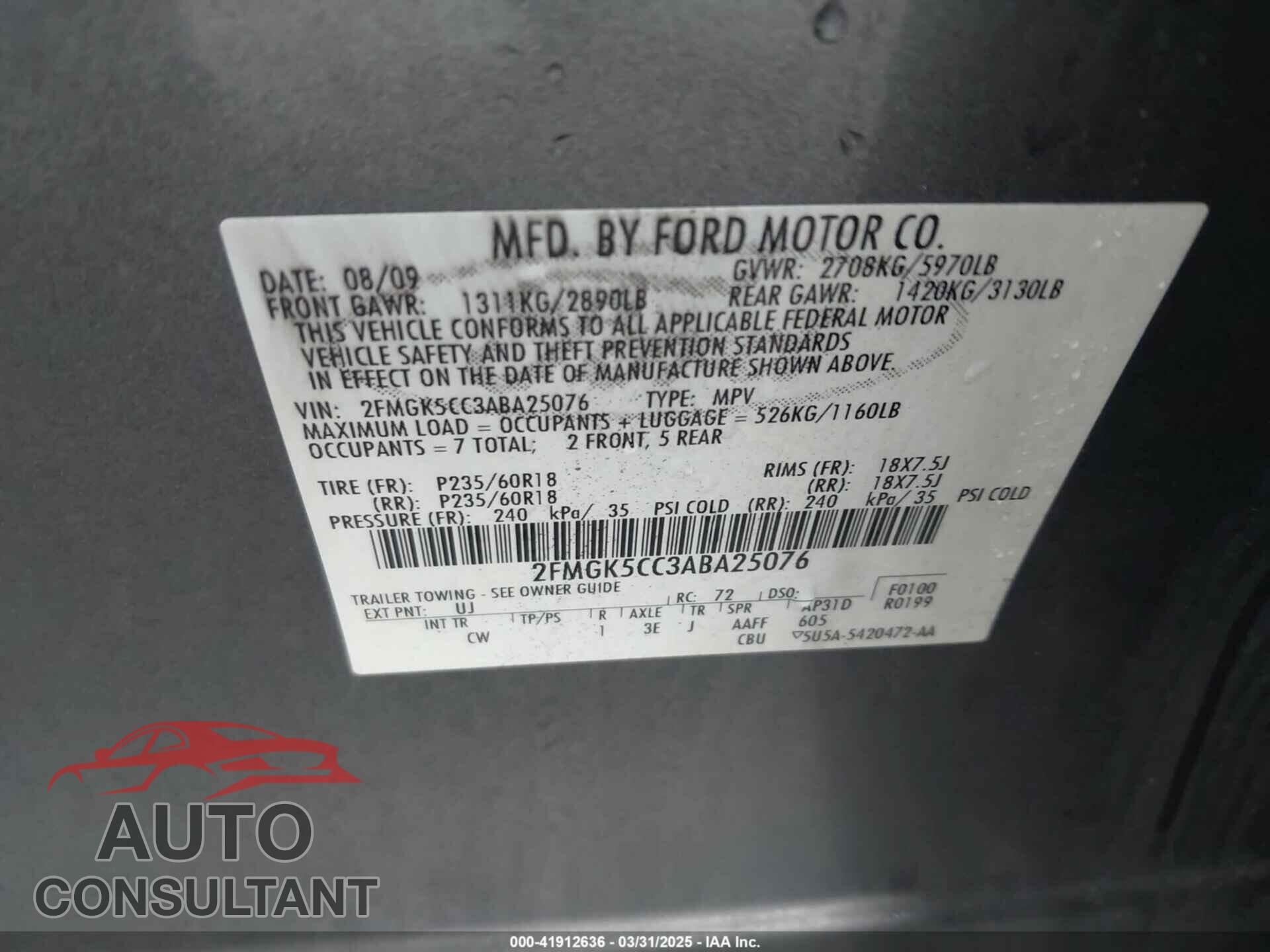 FORD FLEX 2010 - 2FMGK5CC3ABA25076