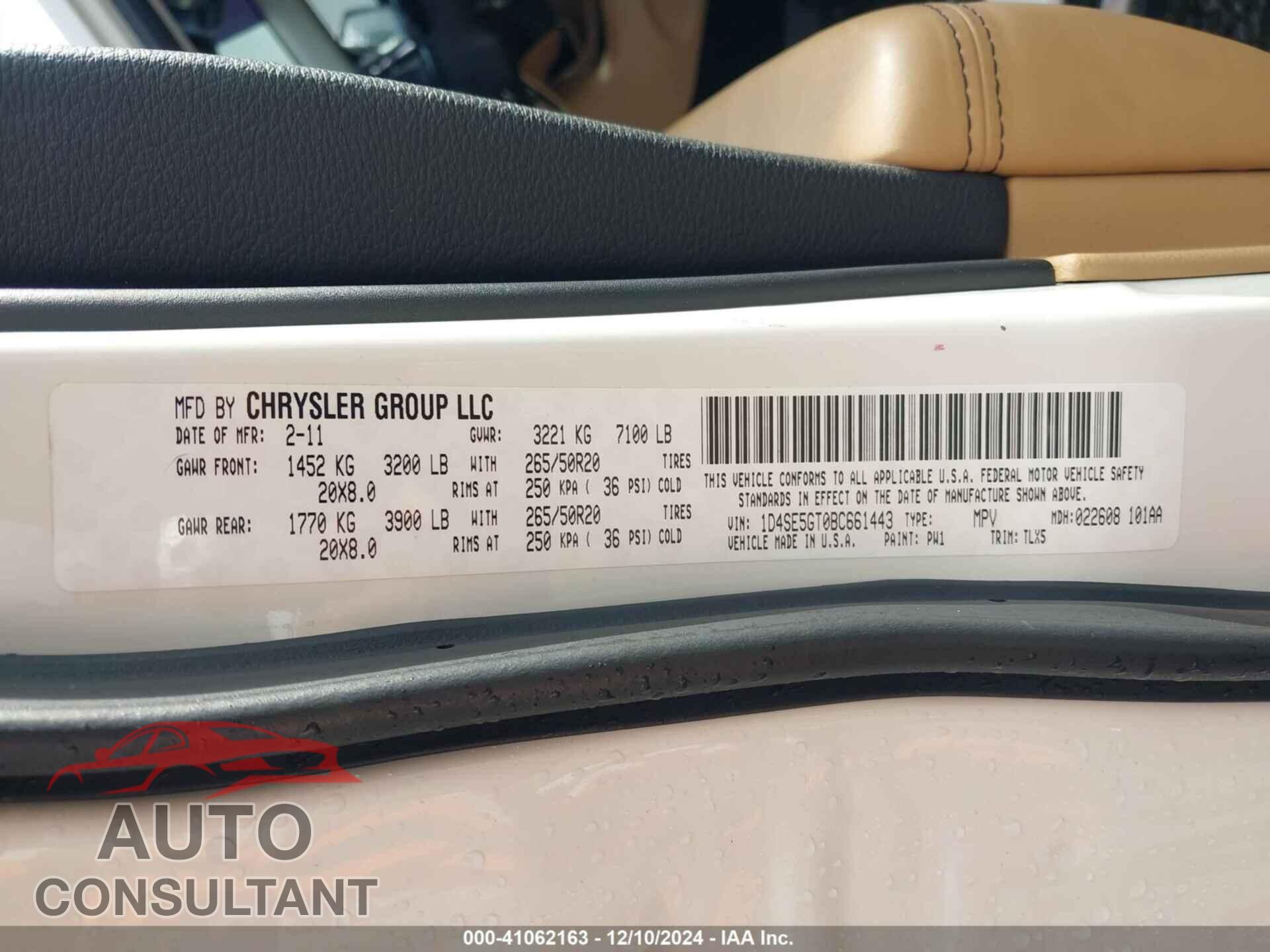 DODGE DURANGO 2011 - 1D4SE5GT0BC661443