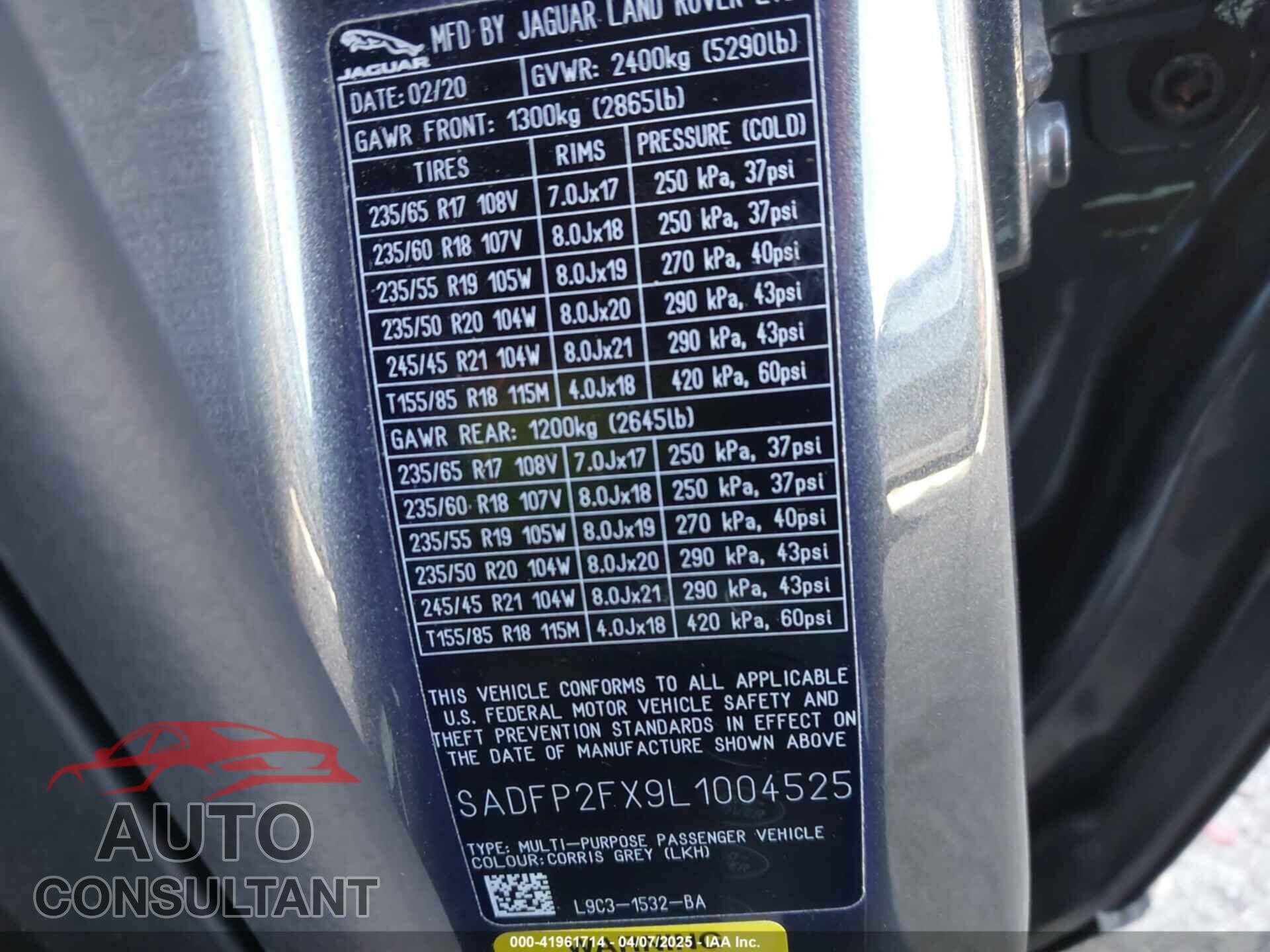 JAGUAR E-PACE 2020 - SADFP2FX9L1004525