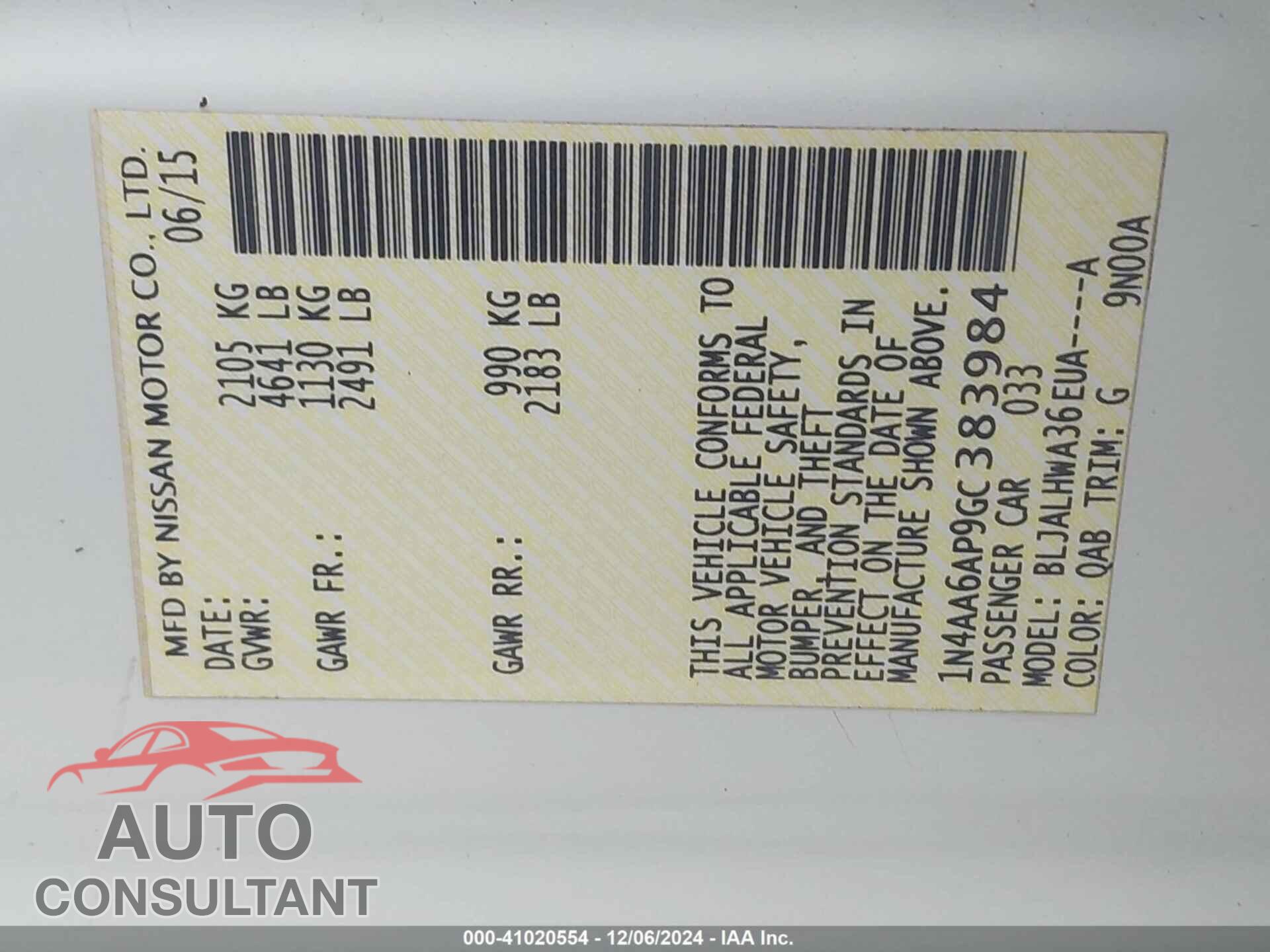 NISSAN MAXIMA 2016 - 1N4AA6AP9GC383984