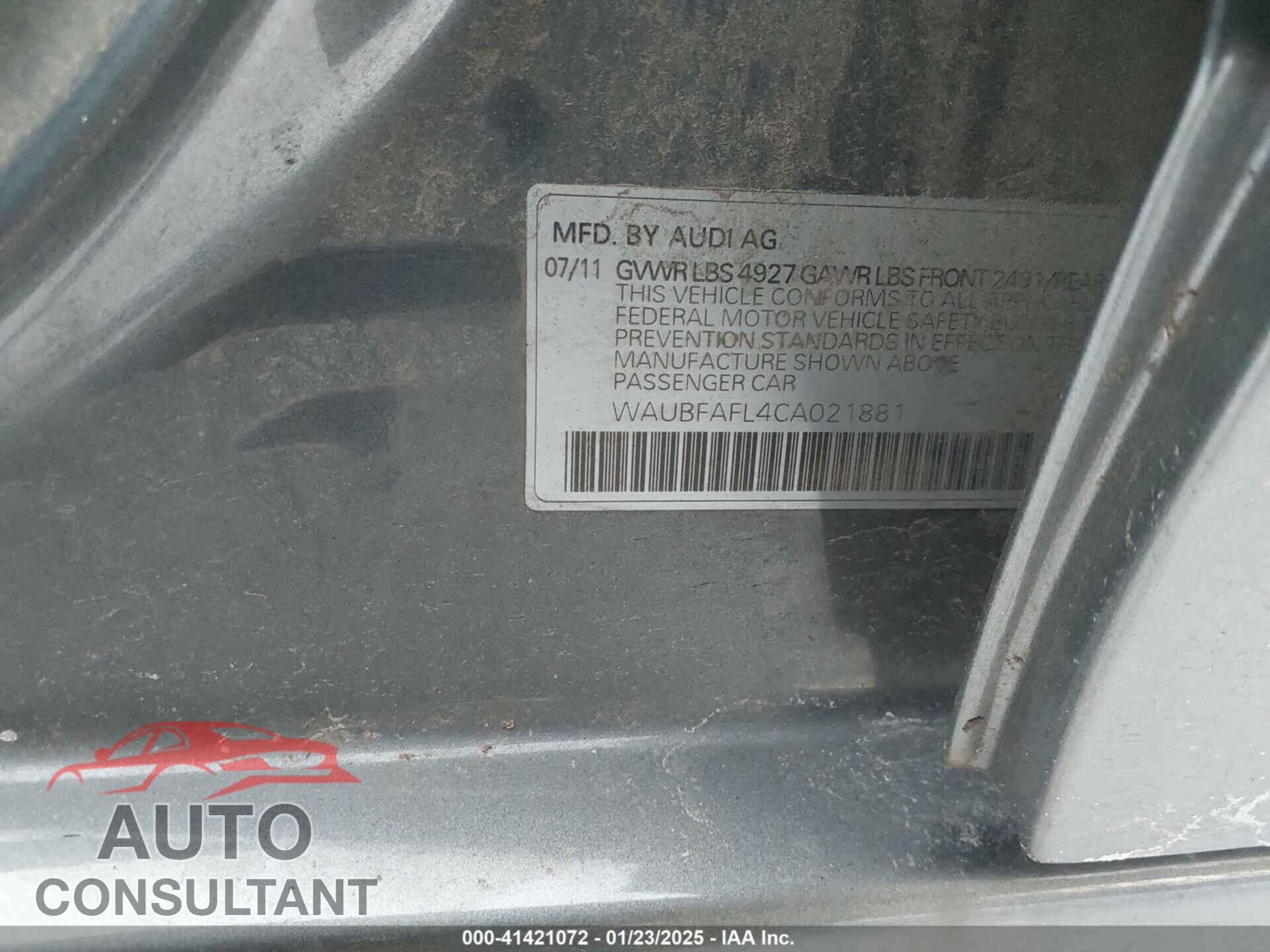 AUDI A4 2012 - WAUBFAFL4CA021881