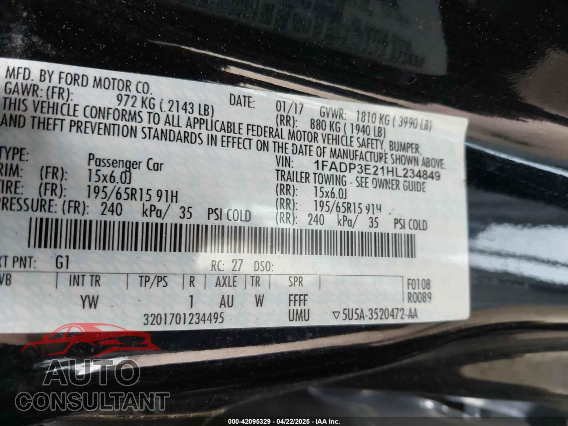 FORD FOCUS 2017 - 1FADP3E21HL234849