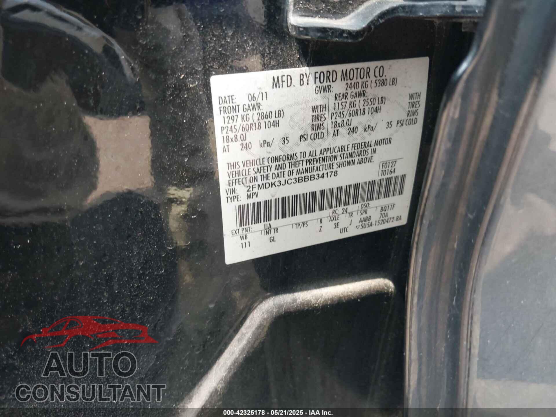 FORD EDGE 2011 - 2FMDK3JC3BBB34178