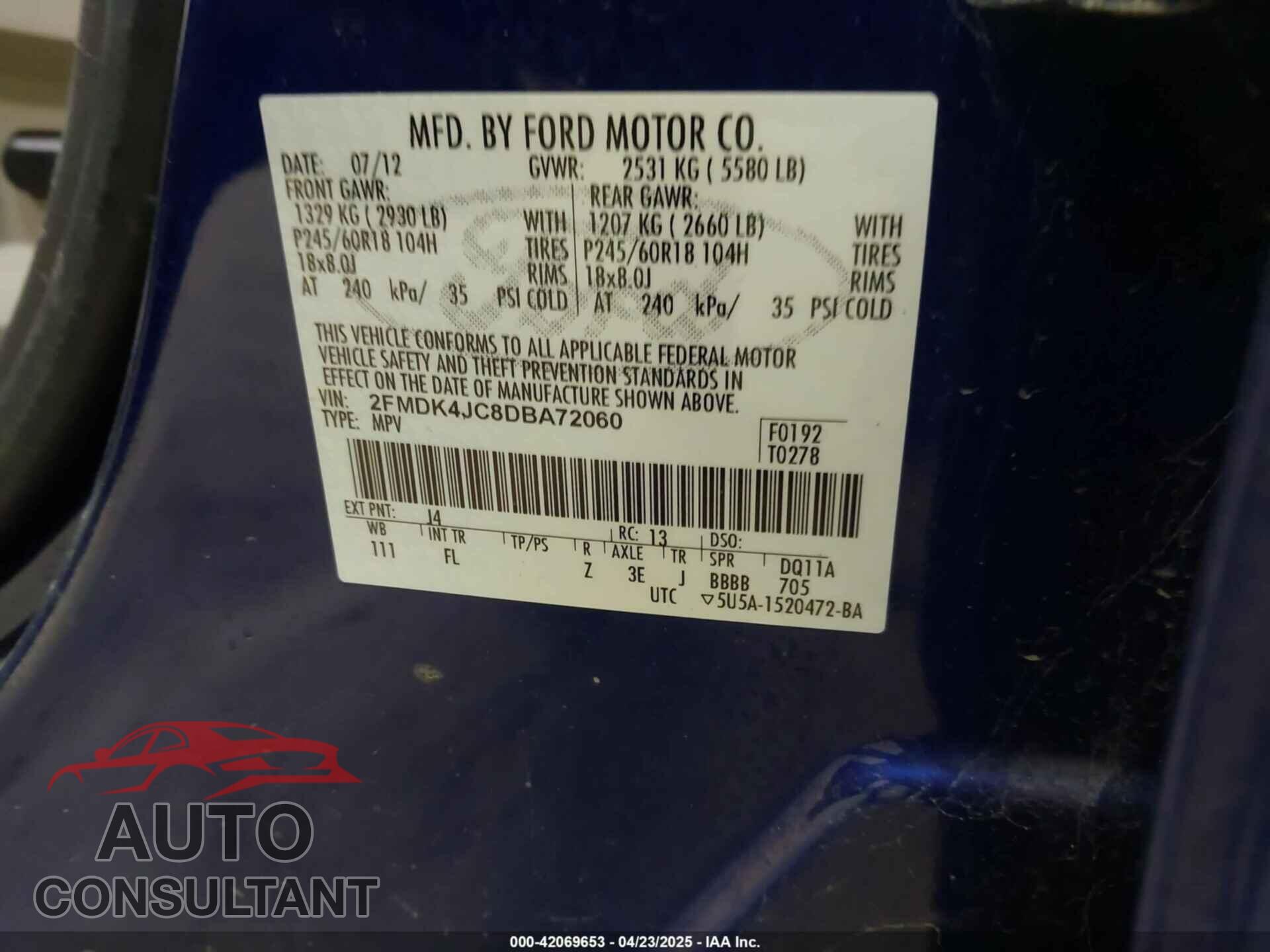 FORD EDGE 2013 - 2FMDK4JC8DBA72060
