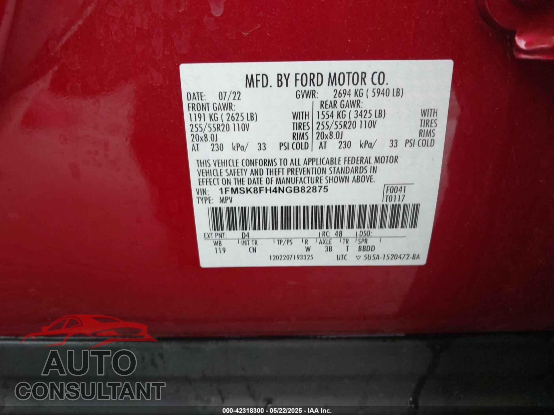 FORD EXPLORER 2022 - 1FMSK8FH4NGB82875
