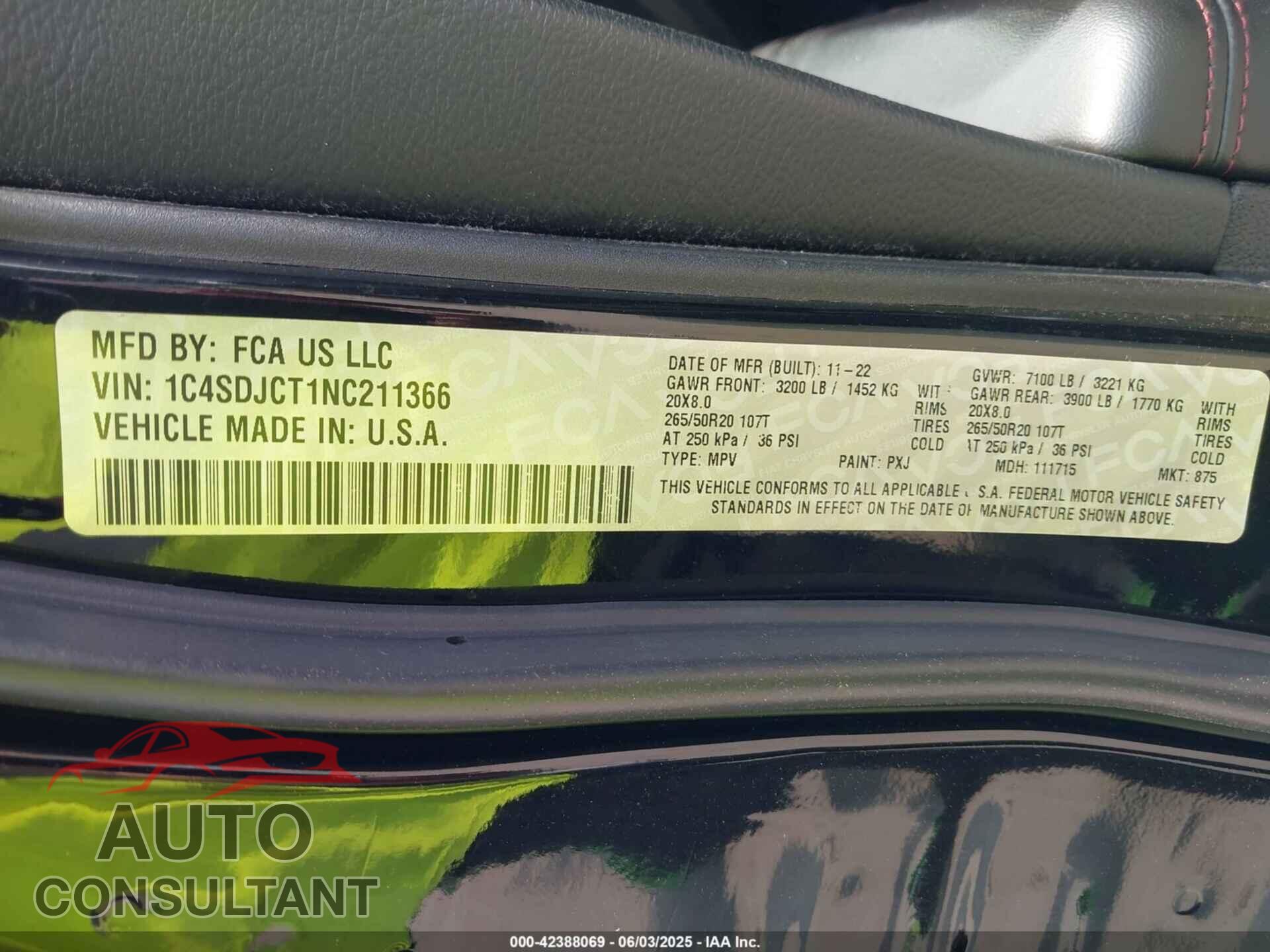 DODGE DURANGO 2022 - 1C4SDJCT1NC211366