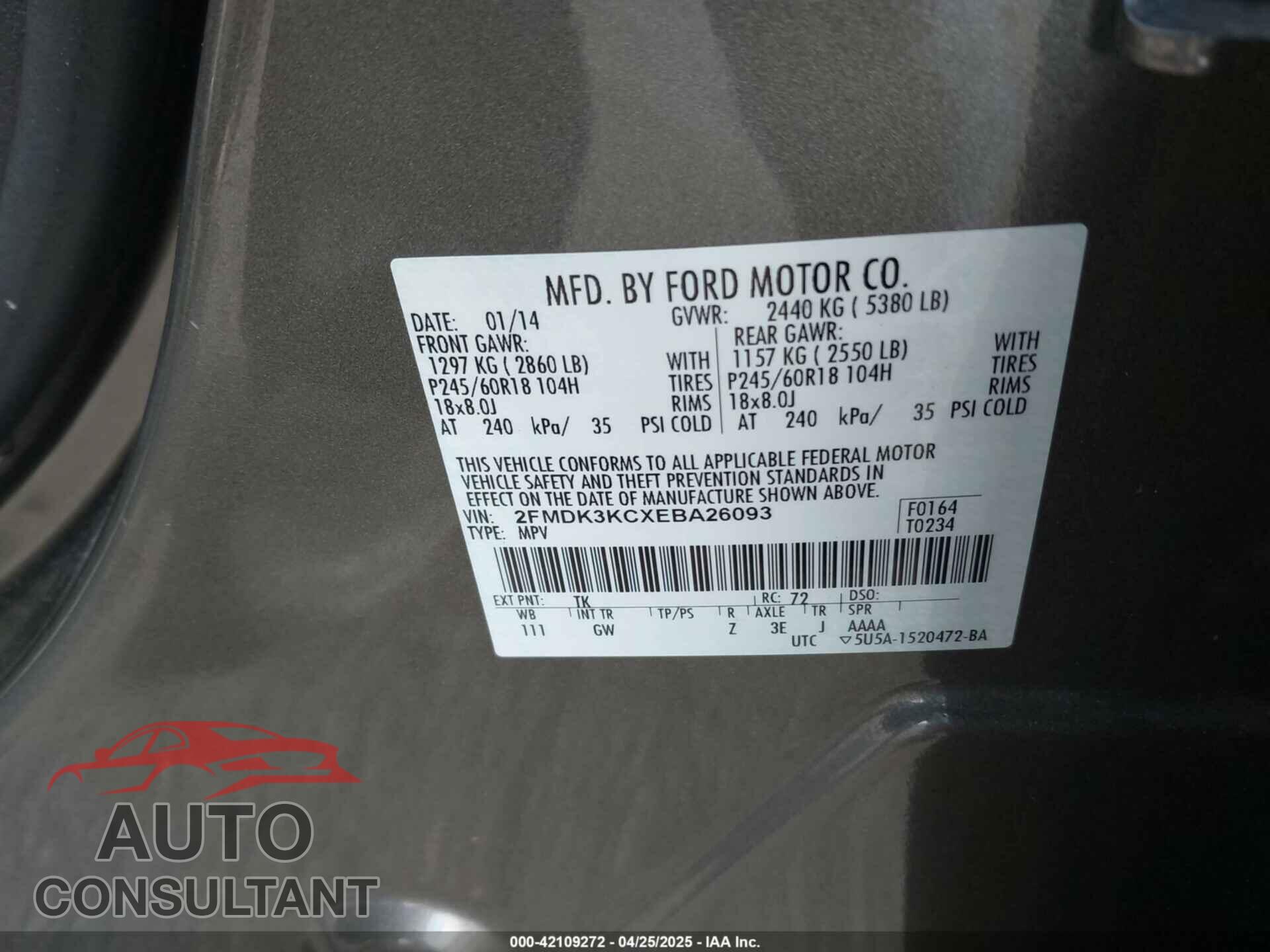 FORD EDGE 2014 - 2FMDK3KCXEBA26093
