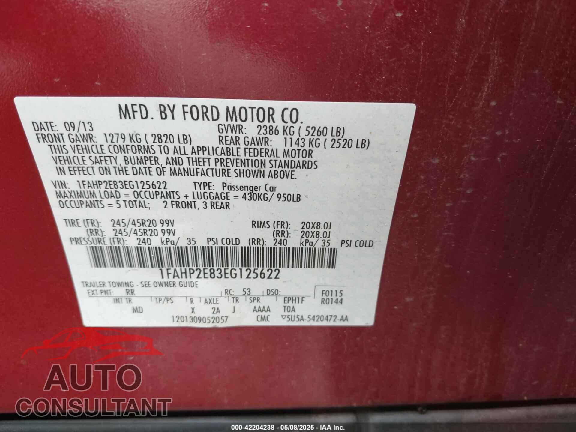 FORD TAURUS 2014 - 1FAHP2E83EG125622