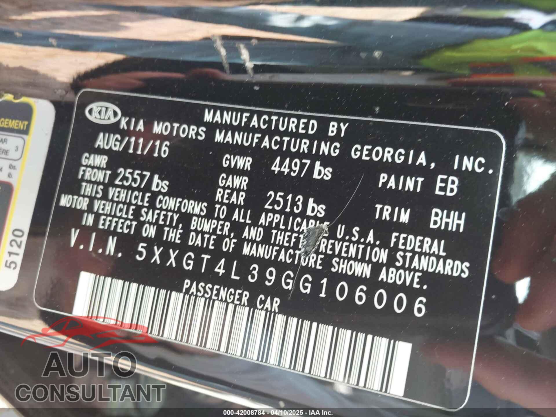 KIA OPTIMA 2016 - 5XXGT4L39GG106006