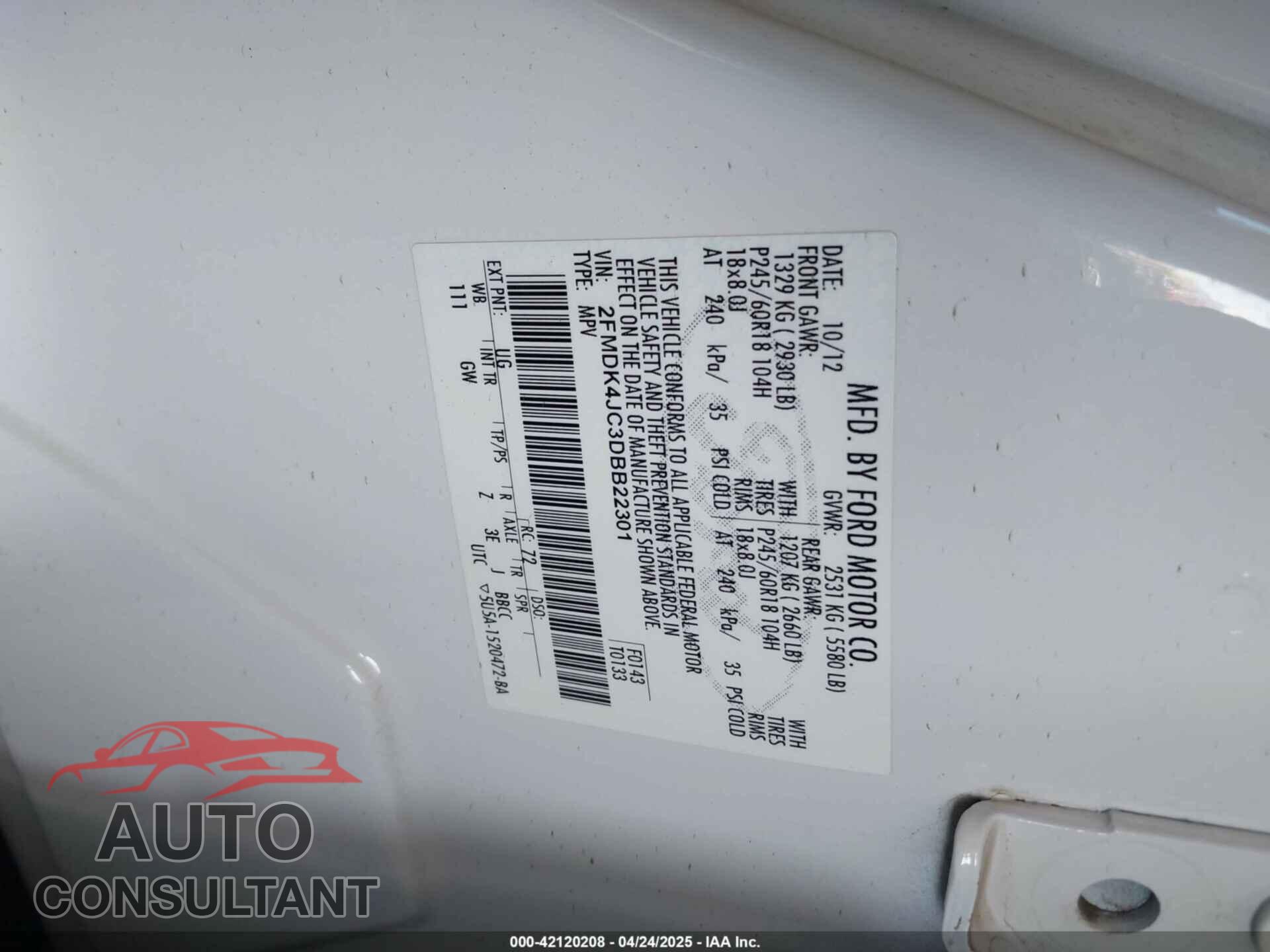 FORD EDGE 2013 - 2FMDK4JC3DBB22301