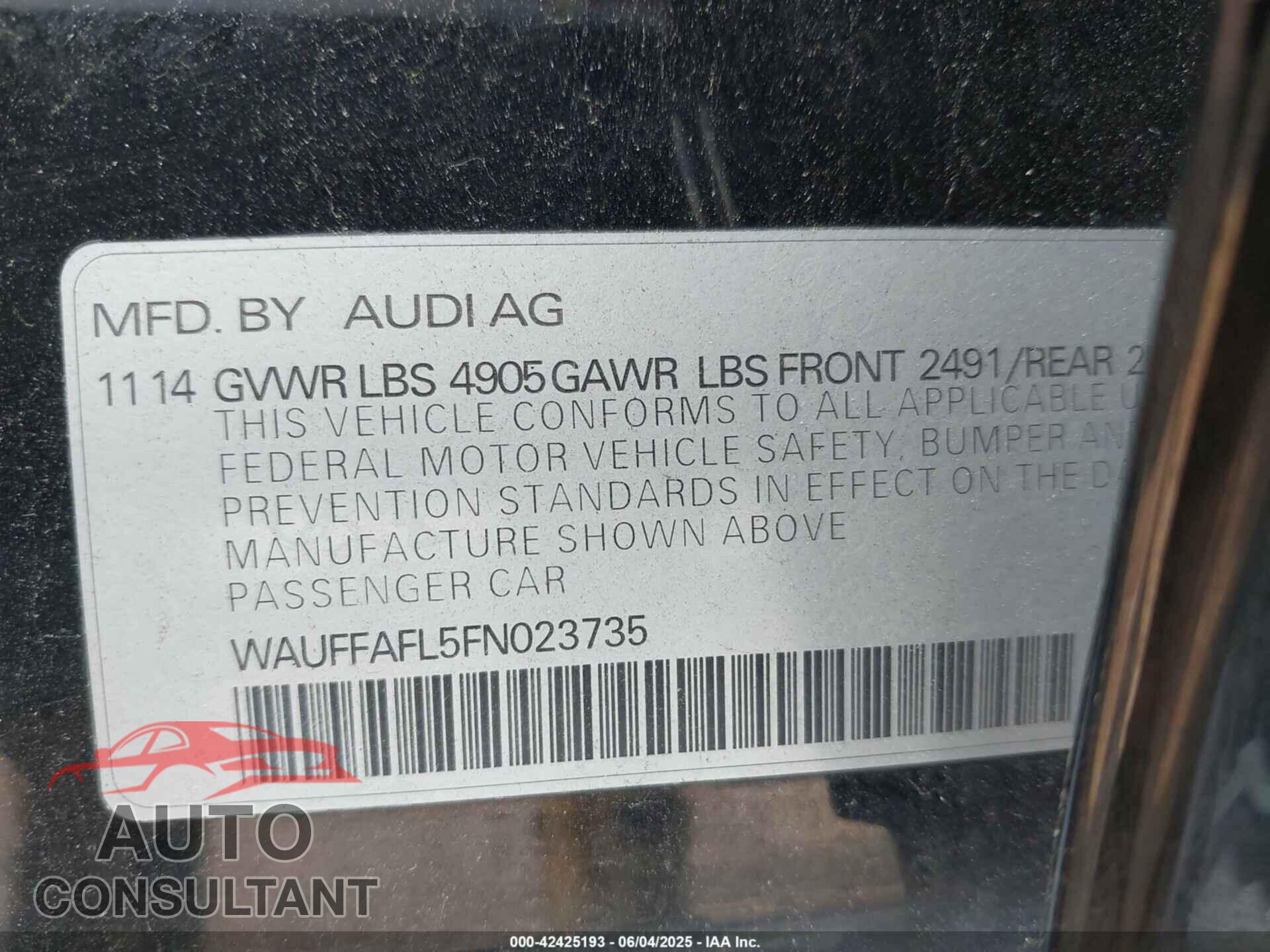 AUDI A4 2015 - WAUFFAFL5FN023735