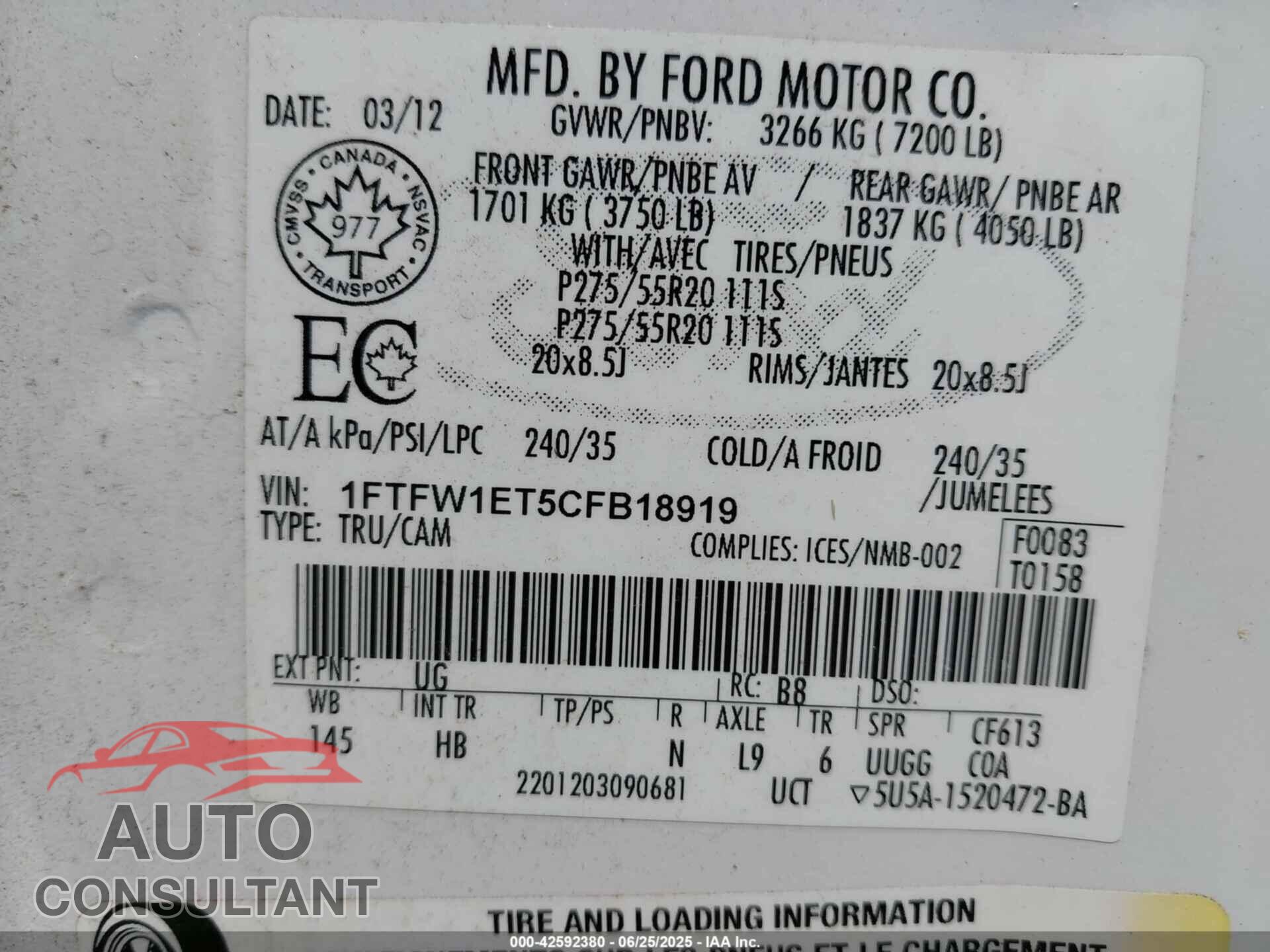 FORD F-150 2012 - 1FTFW1ET5CFB18919
