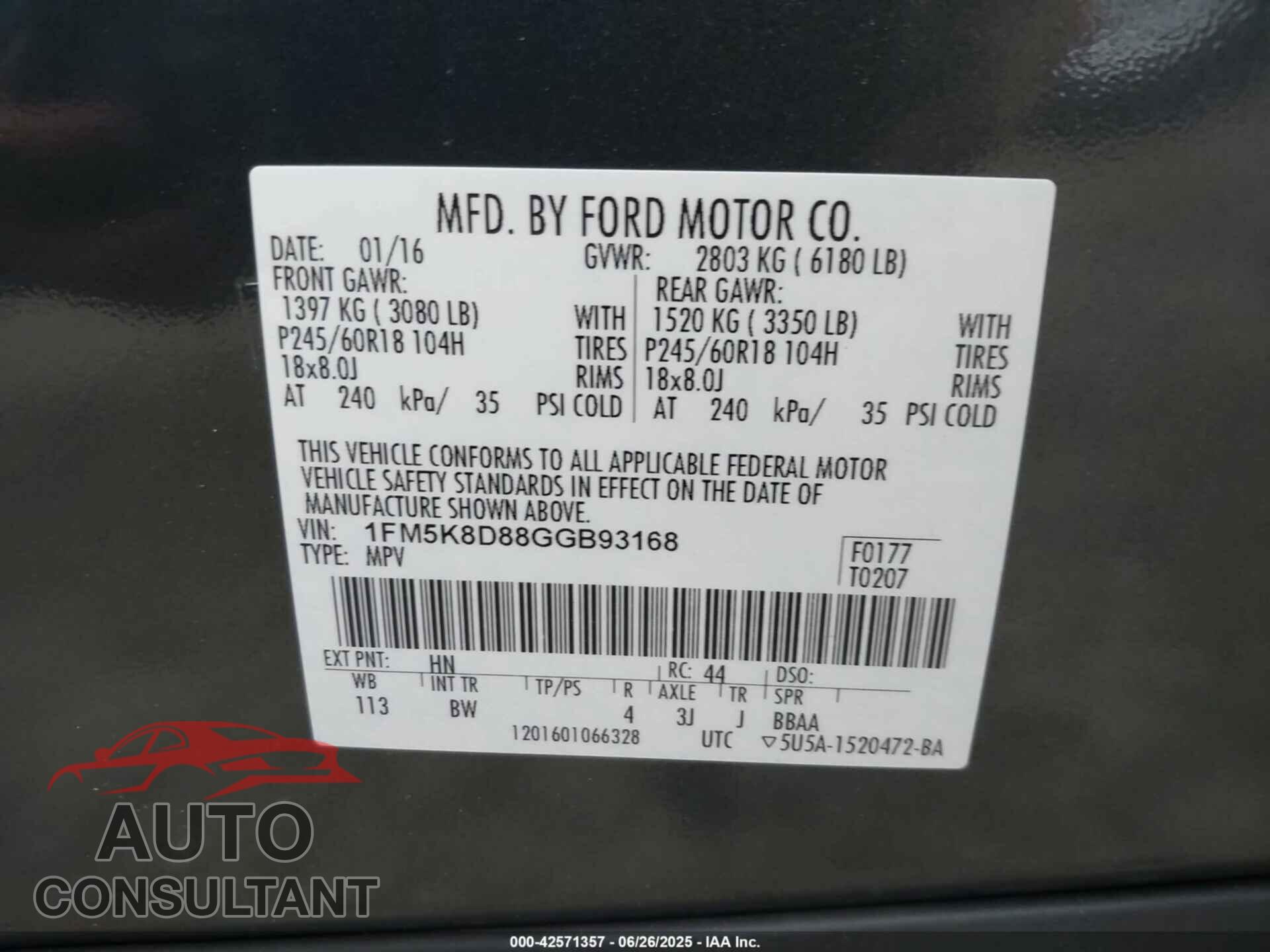 FORD EXPLORER 2016 - 1FM5K8D88GGB93168