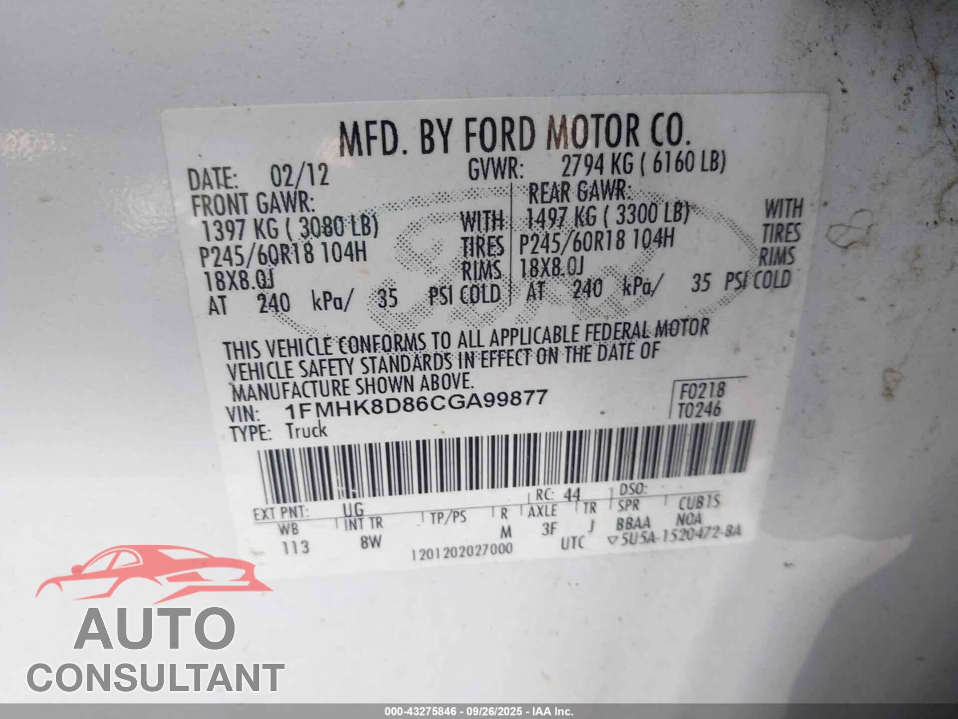 FORD EXPLORER 2012 - 1FMHK8D86CGA99877