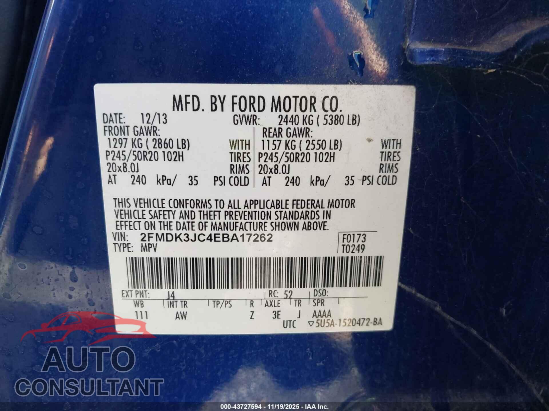 FORD EDGE 2014 - 2FMDK3JC4EBA17262