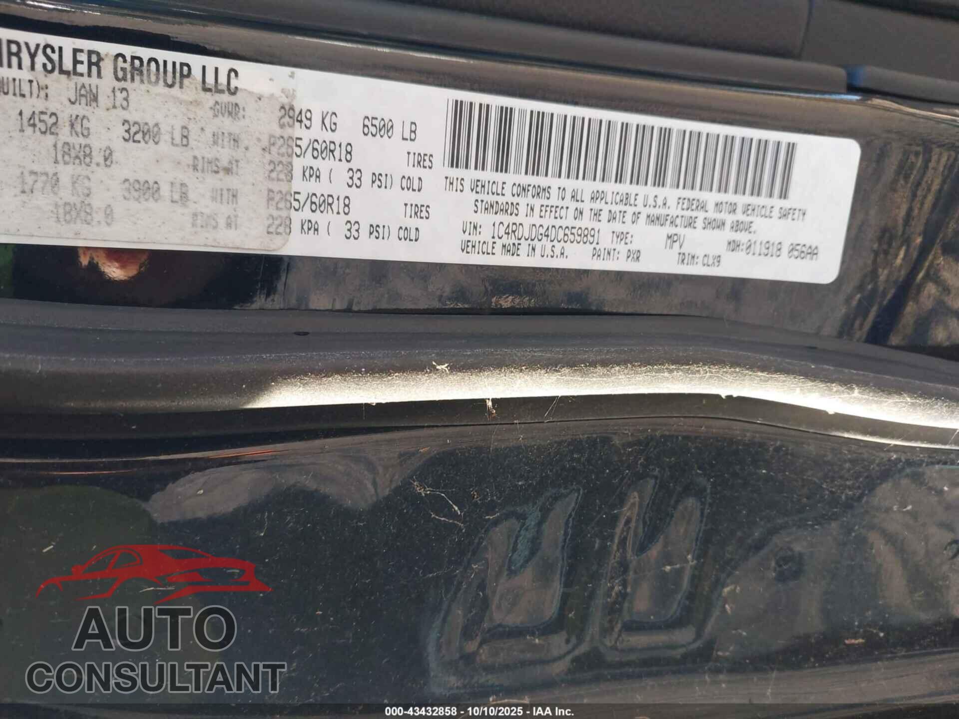 DODGE DURANGO 2013 - 1C4RDJDG4DC659891