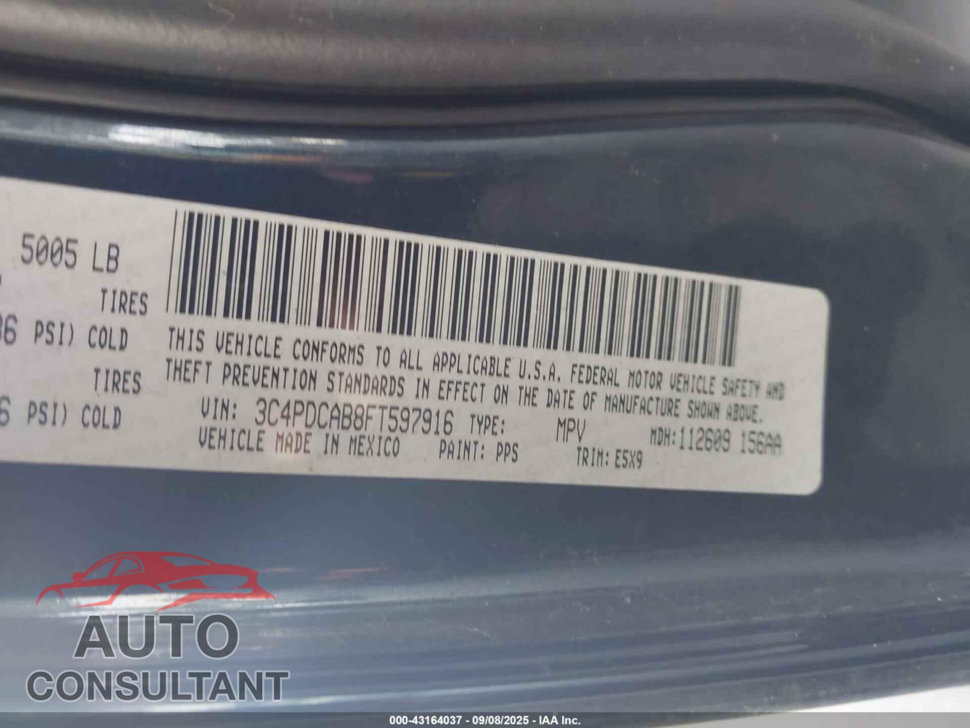 DODGE JOURNEY 2015 - 3C4PDCAB8FT597916