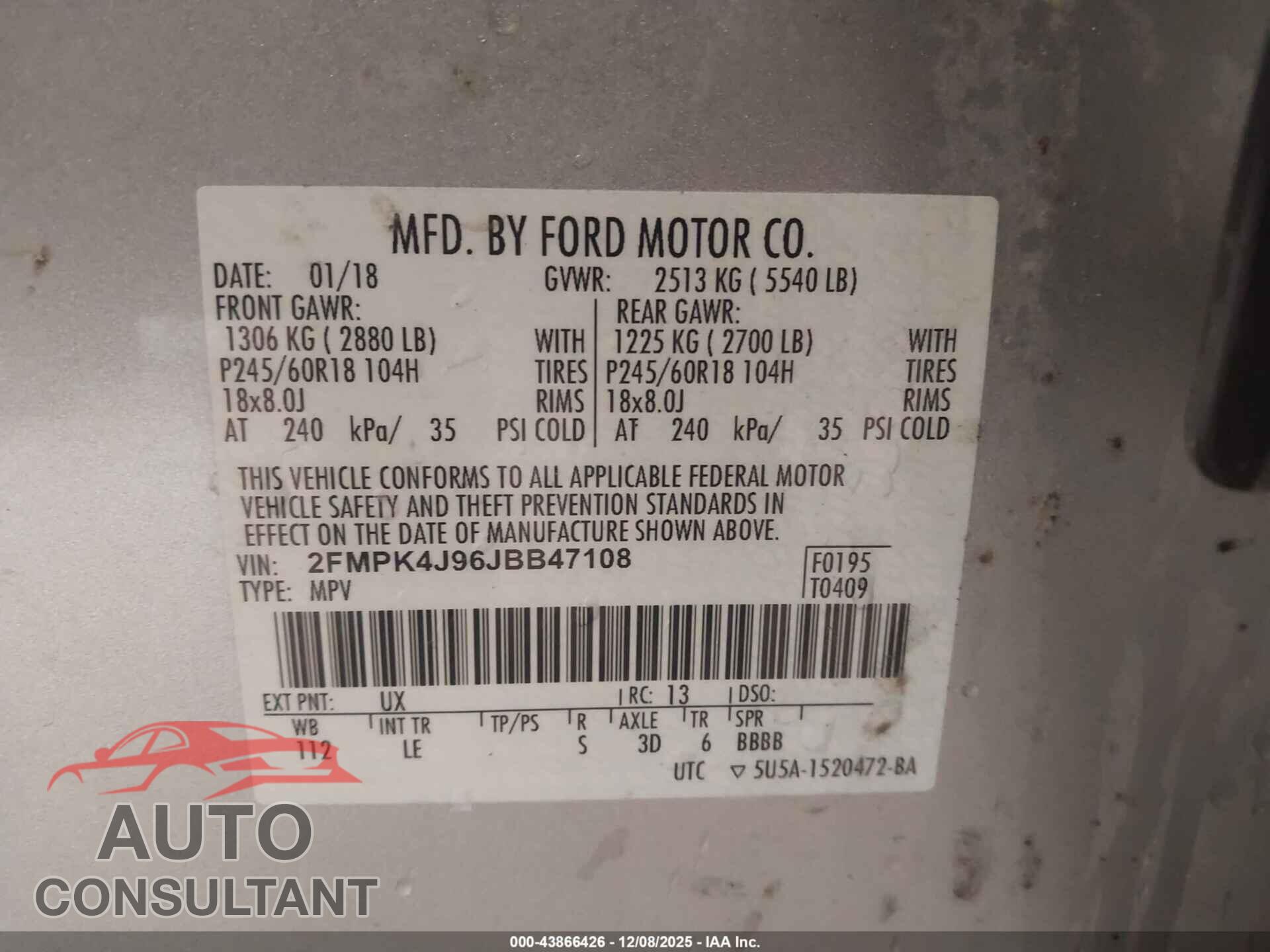 FORD EDGE 2018 - 2FMPK4J96JBB47108