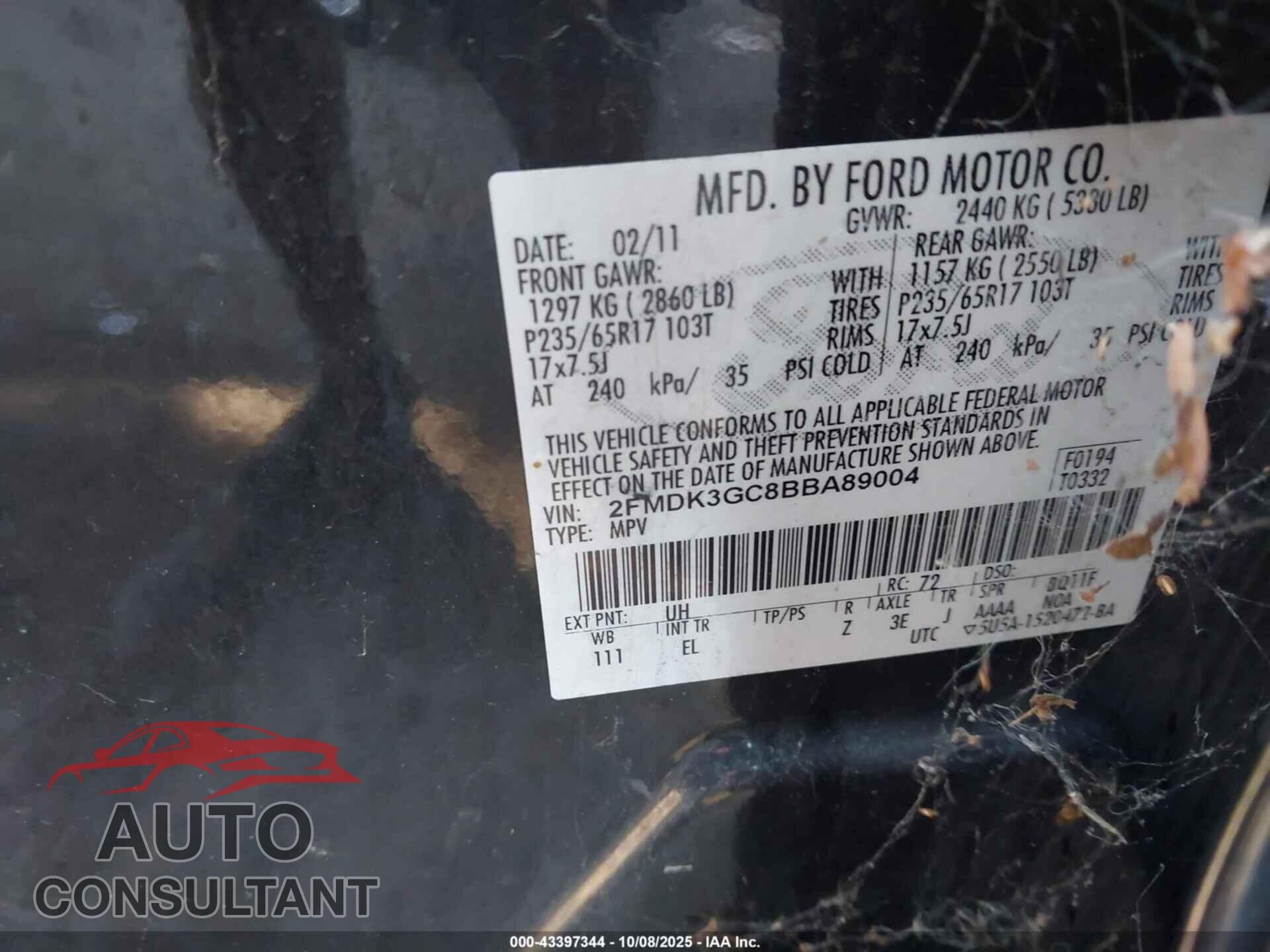 FORD EDGE 2011 - 2FMDK3GC8BBA89004