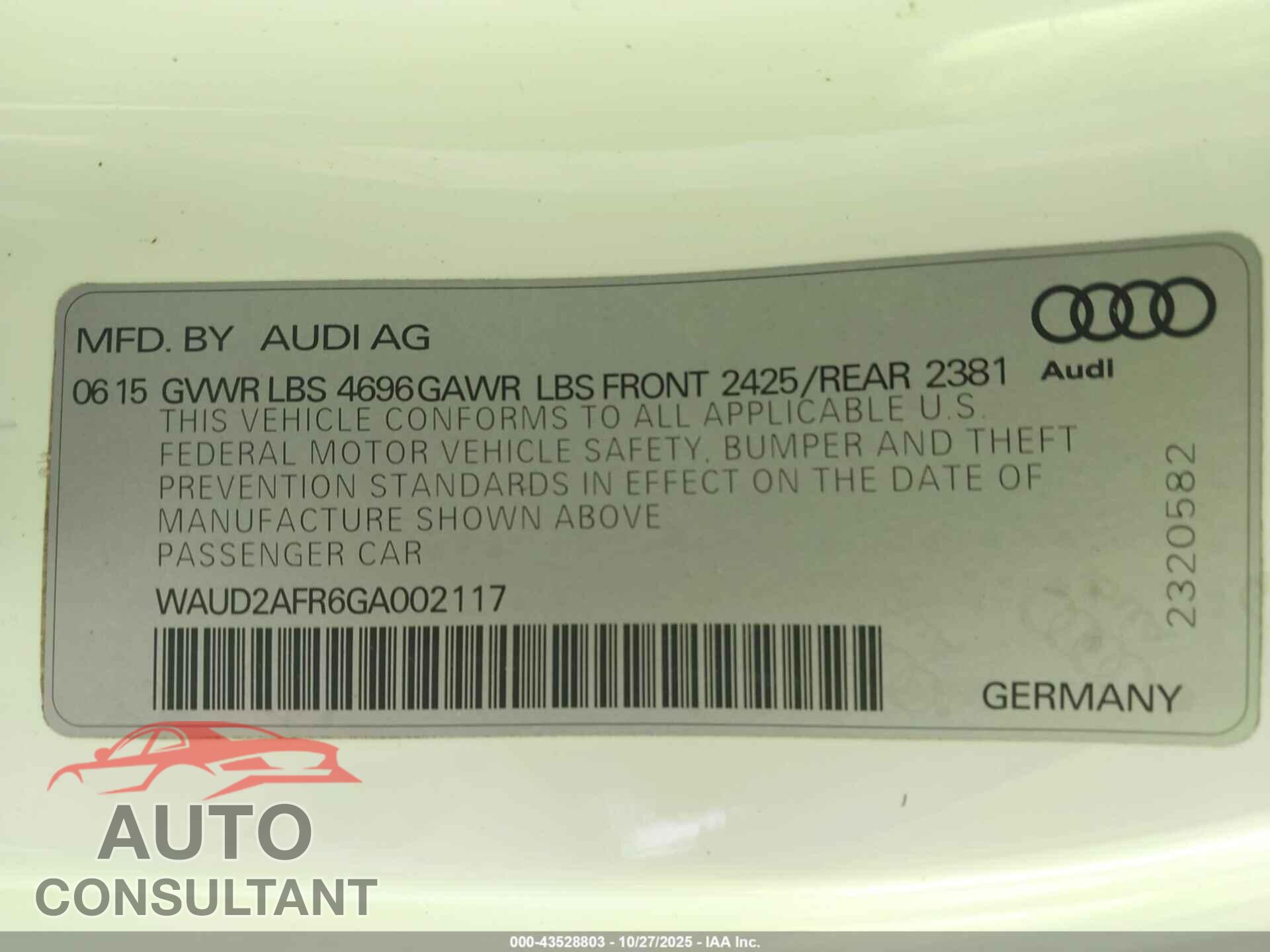 AUDI A5 2016 - WAUD2AFR6GA002117