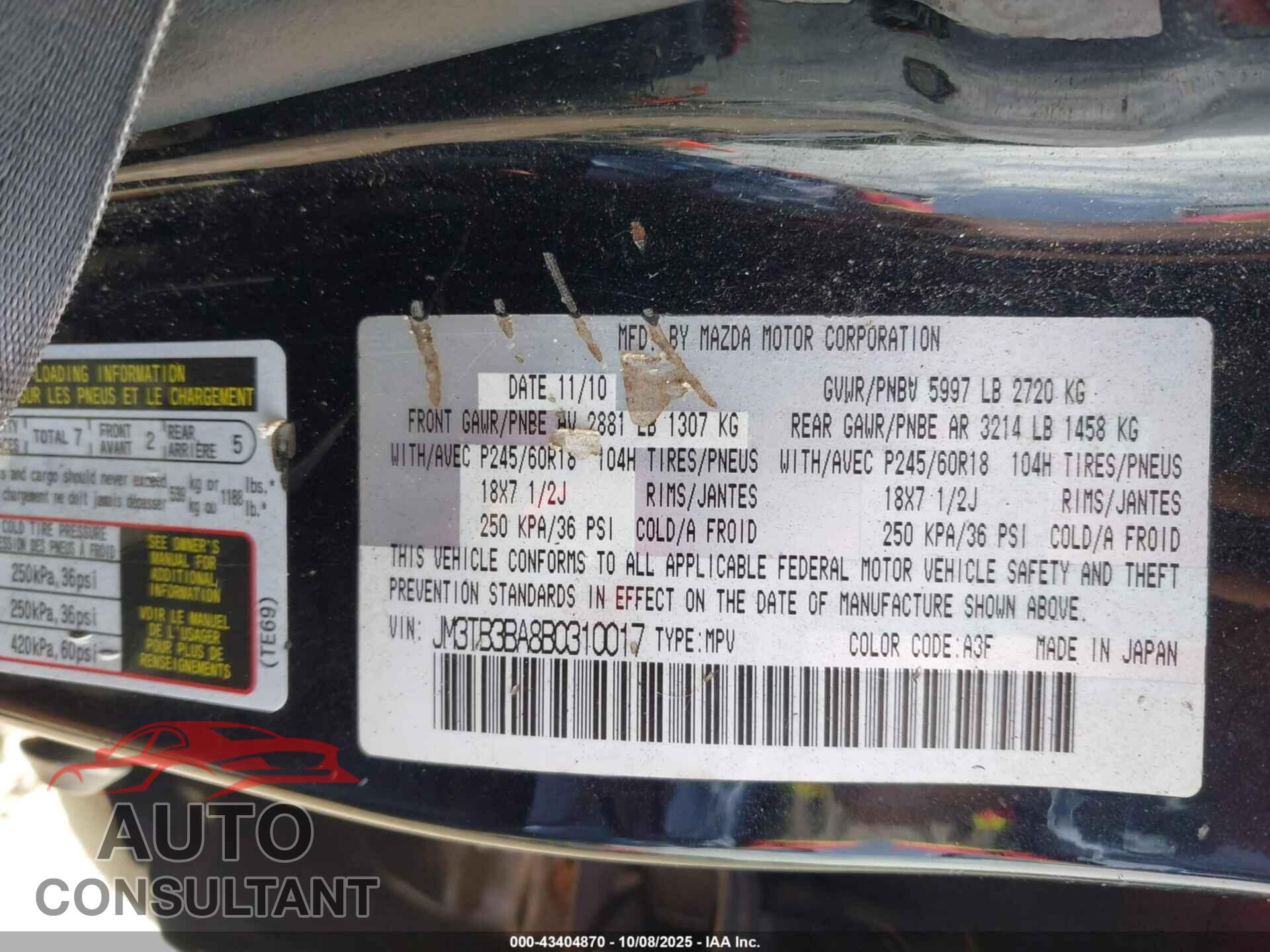 MAZDA CX-9 2011 - JM3TB3BA8B0310017