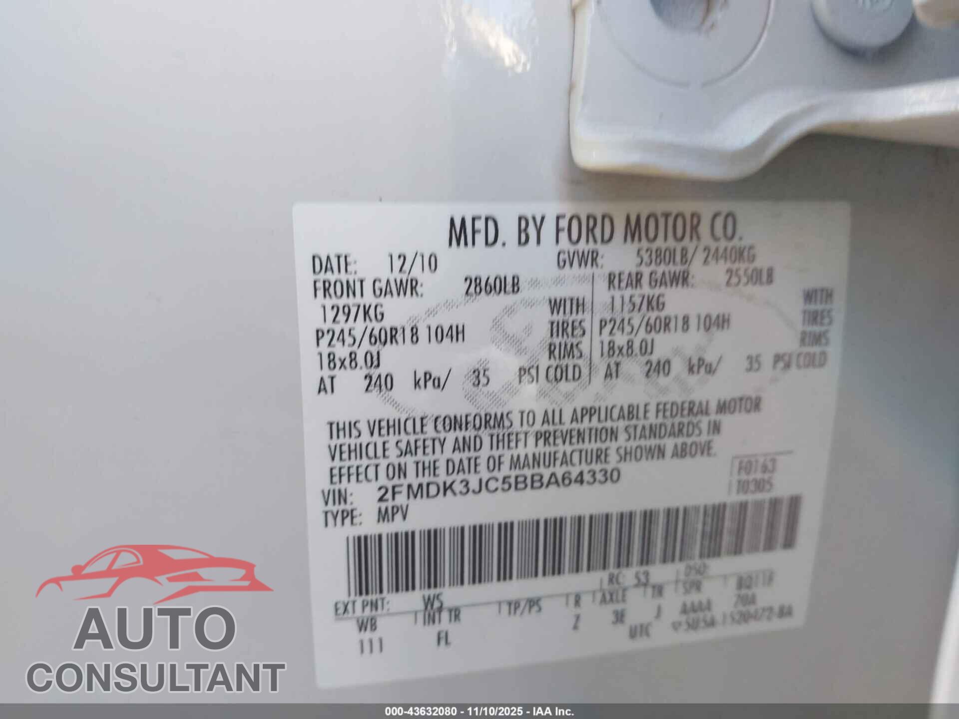 FORD EDGE 2011 - 2FMDK3JC5BBA64330