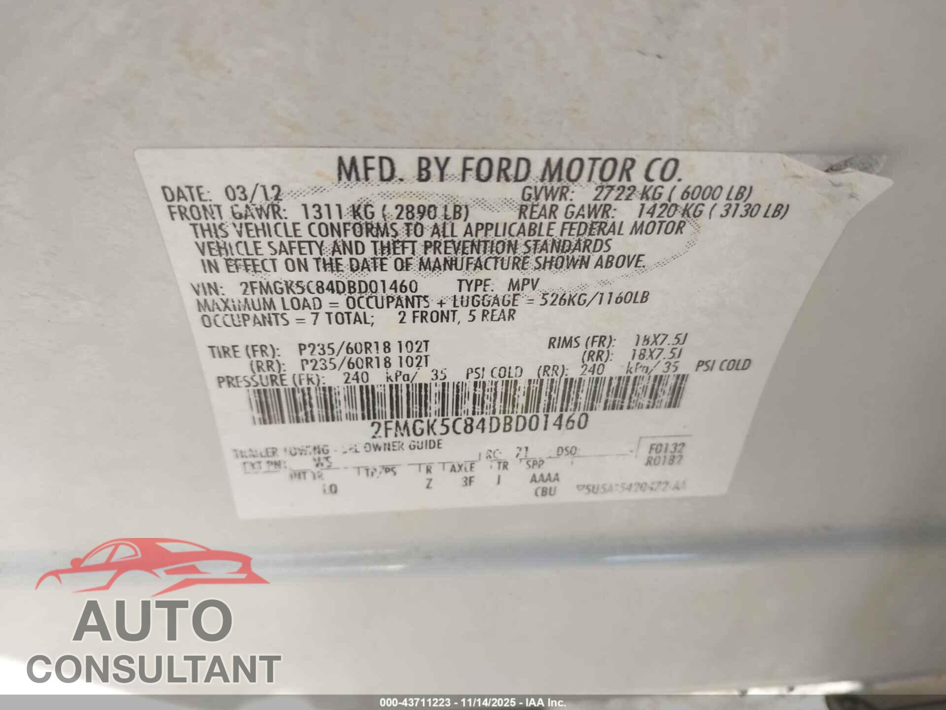 FORD FLEX 2013 - 2FMGK5C84DBD01460