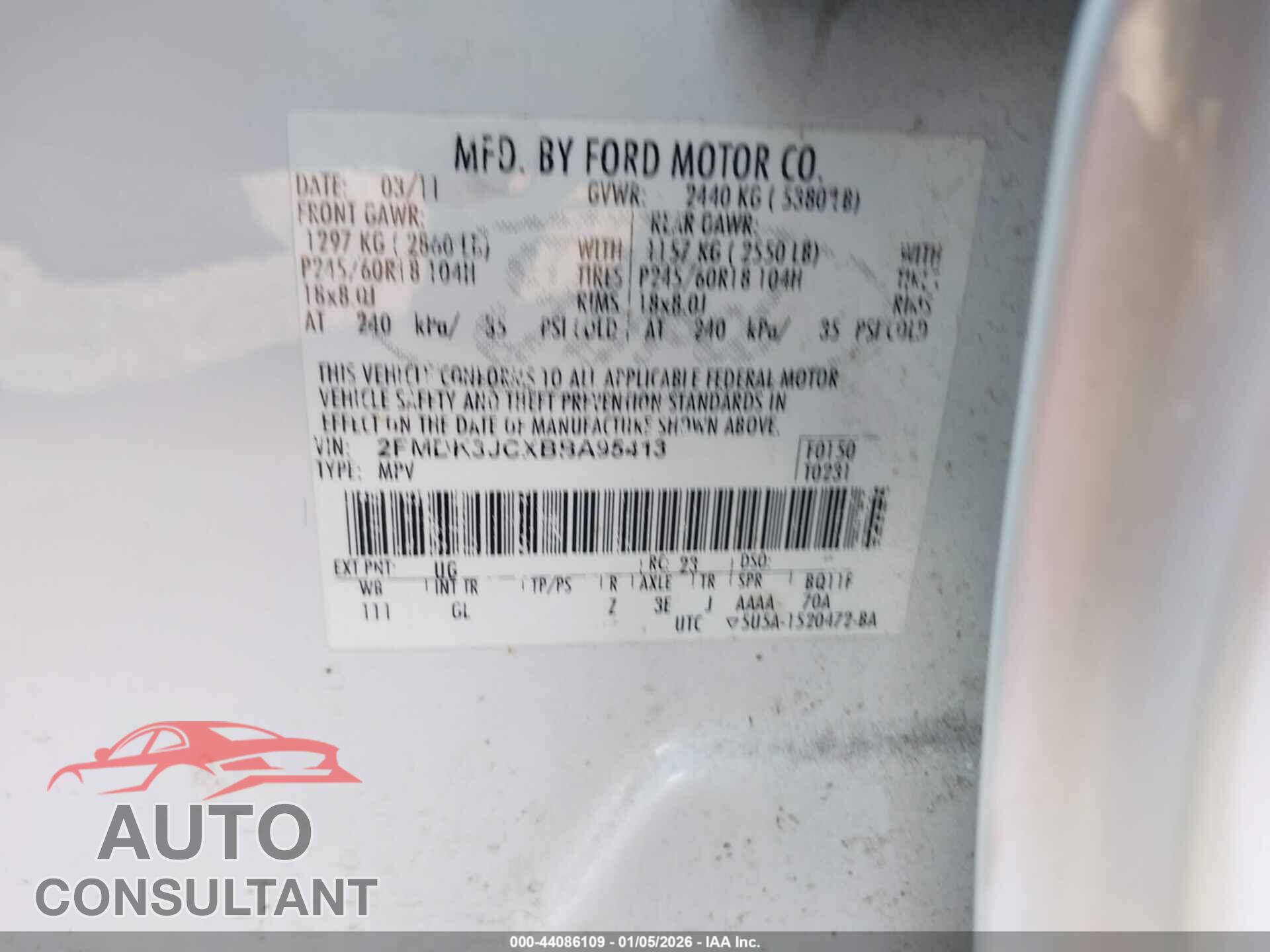 FORD EDGE 2011 - 2FMDK3JCXBBA95413