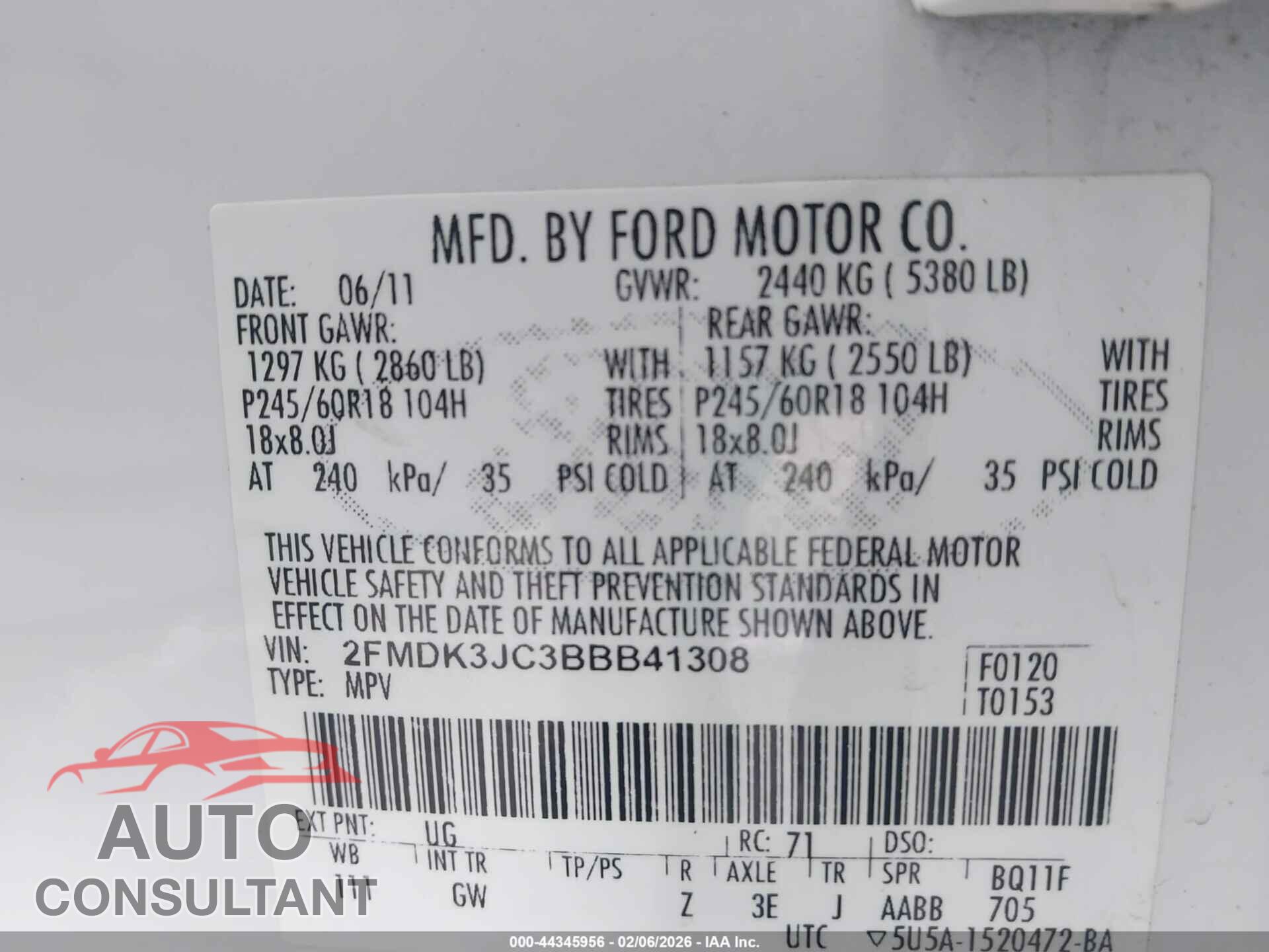 FORD EDGE 2011 - 2FMDK3JC3BBB41308