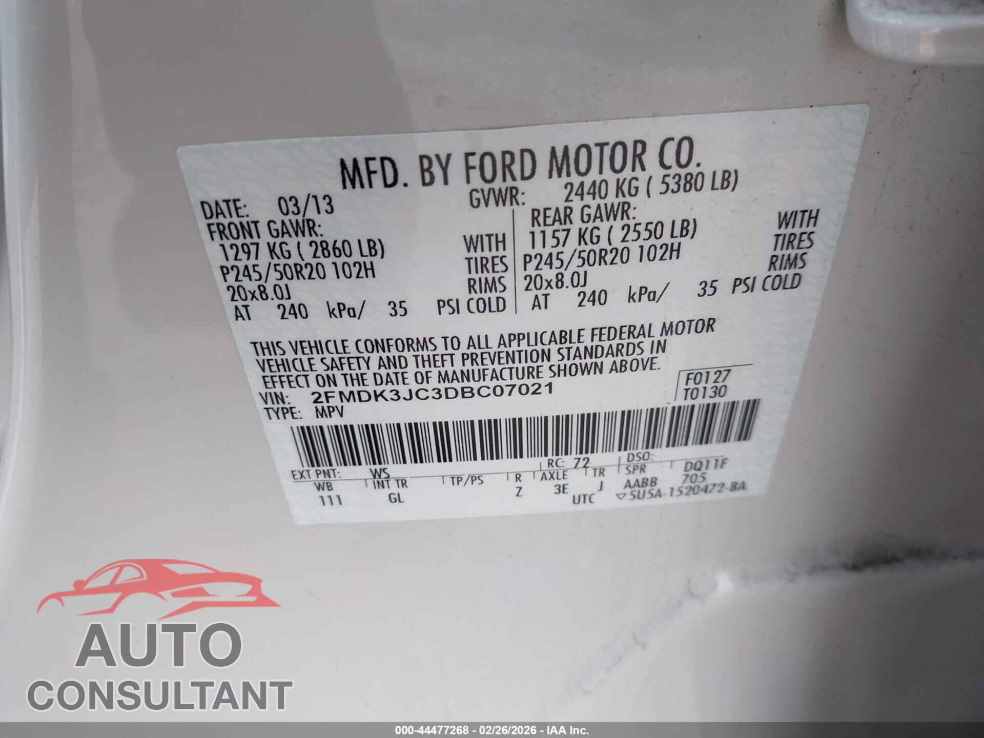 FORD EDGE 2013 - 2FMDK3JC3DBC07021