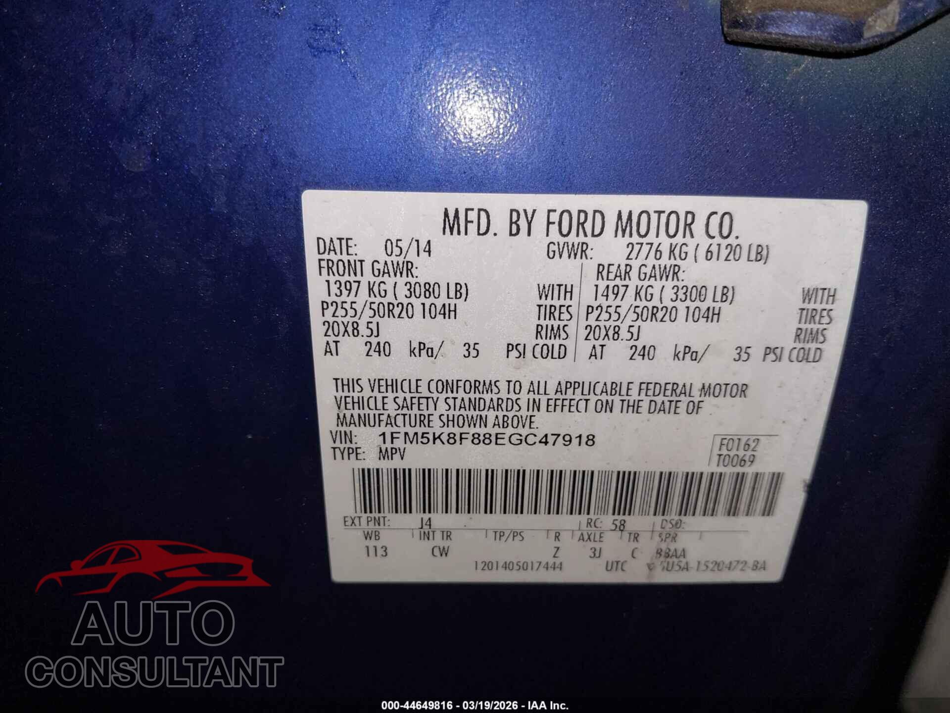 FORD EXPLORER 2014 - 1FM5K8F88EGC47918