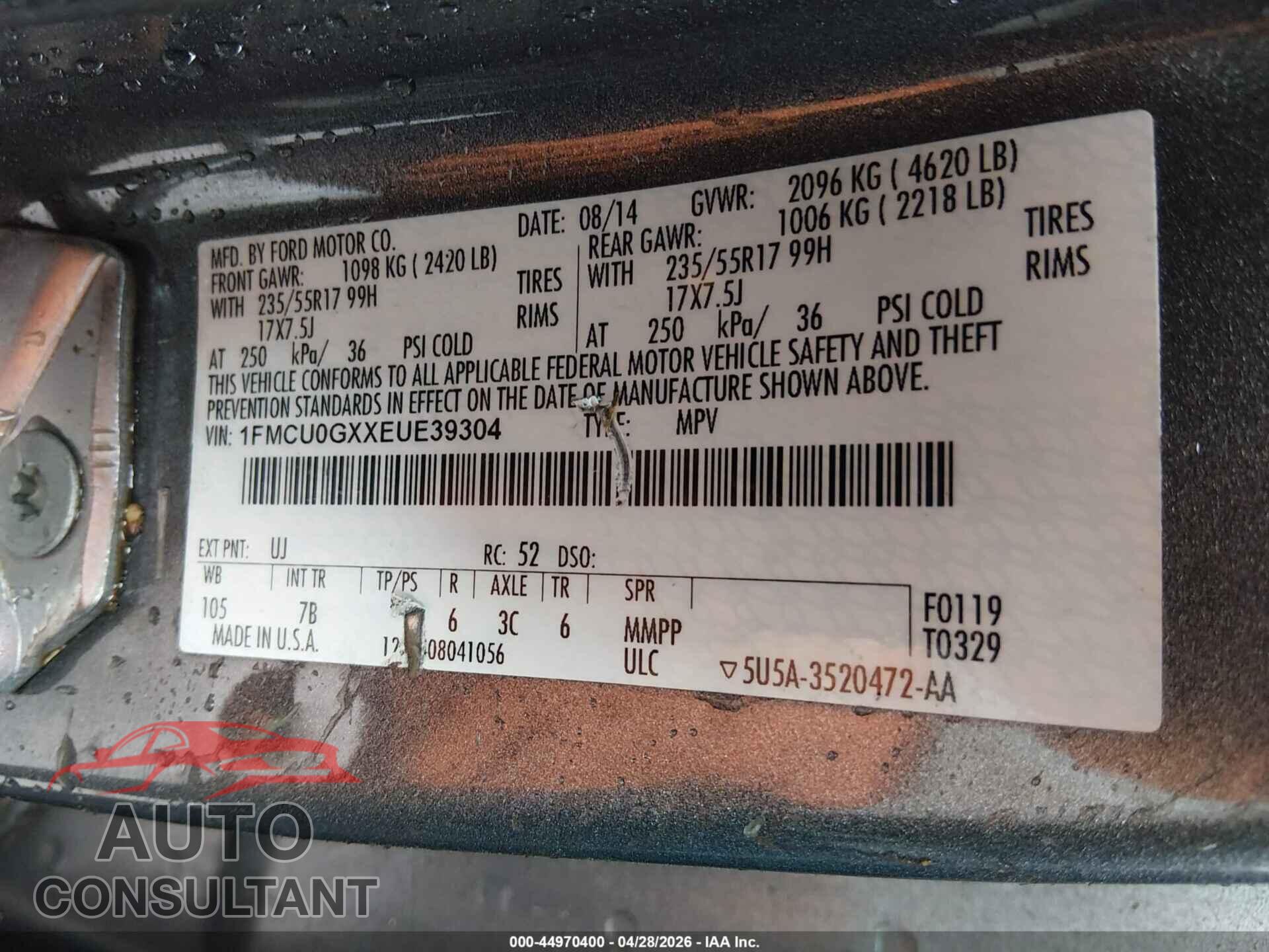 FORD ESCAPE 2014 - 1FMCU0GXXEUE39304