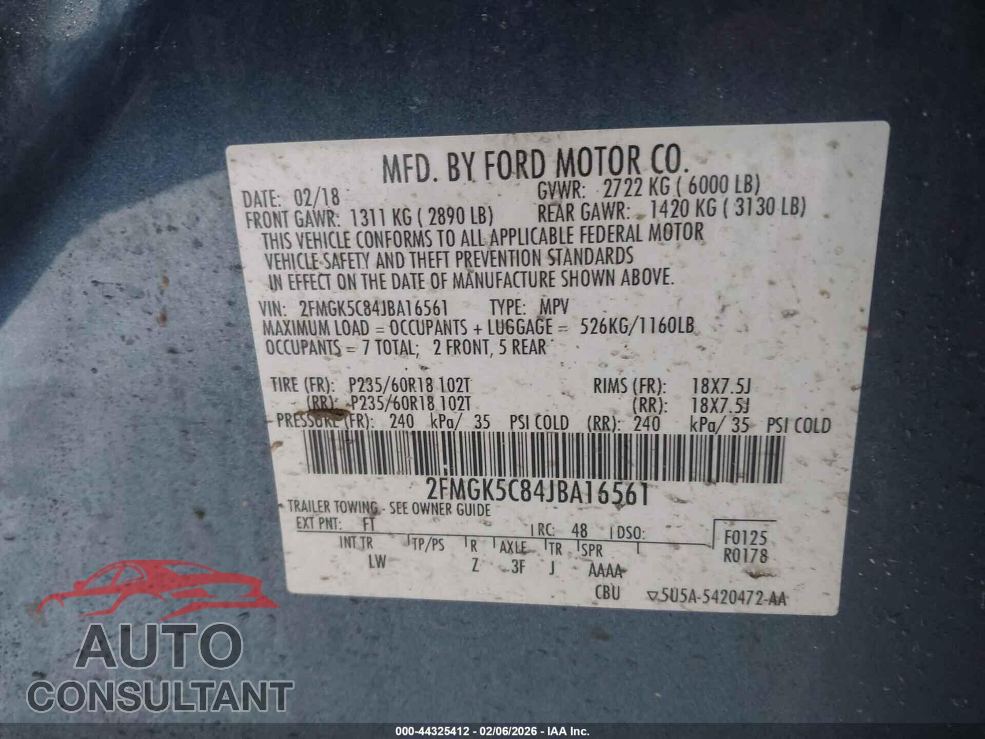 FORD FLEX 2018 - 2FMGK5C84JBA16561
