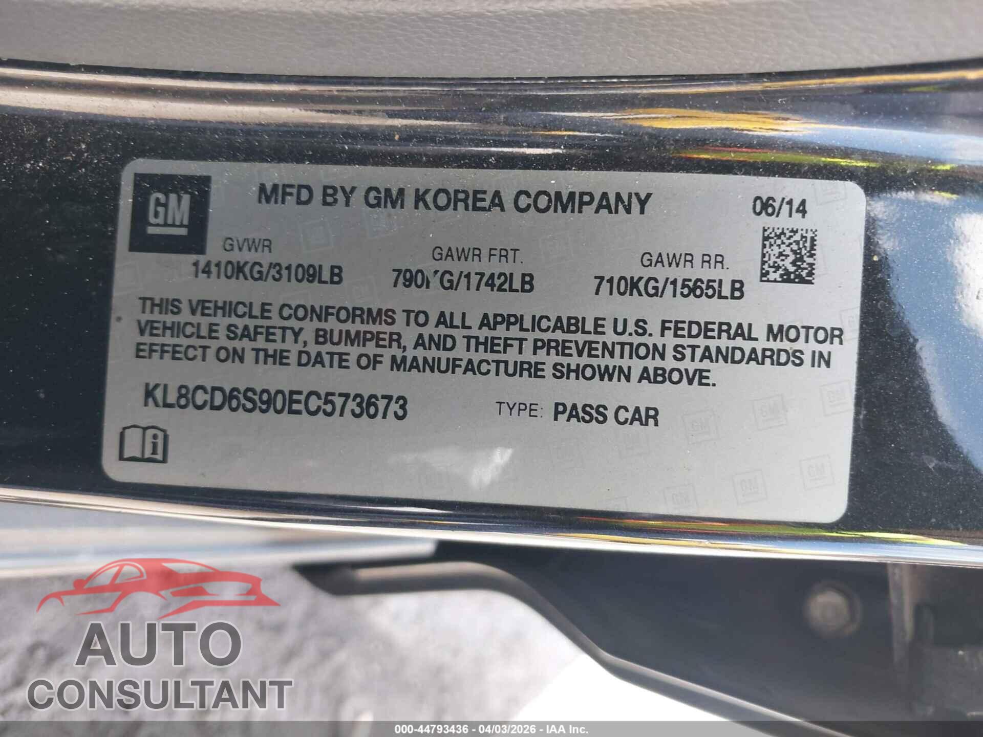 CHEVROLET SPARK 2014 - KL8CD6S90EC573673
