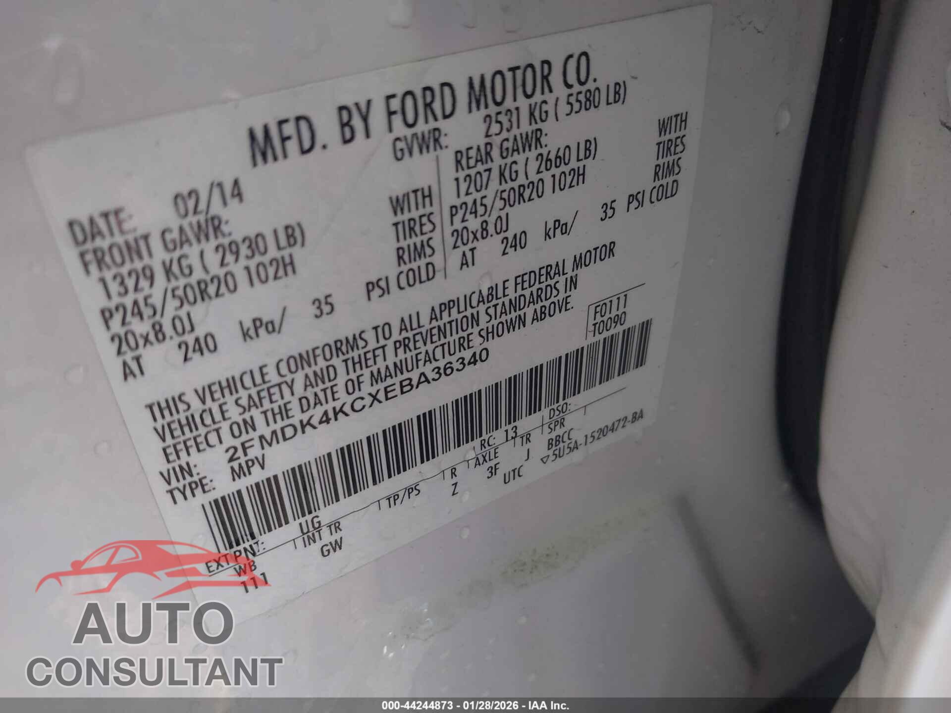FORD EDGE 2014 - 2FMDK4KCXEBA36340