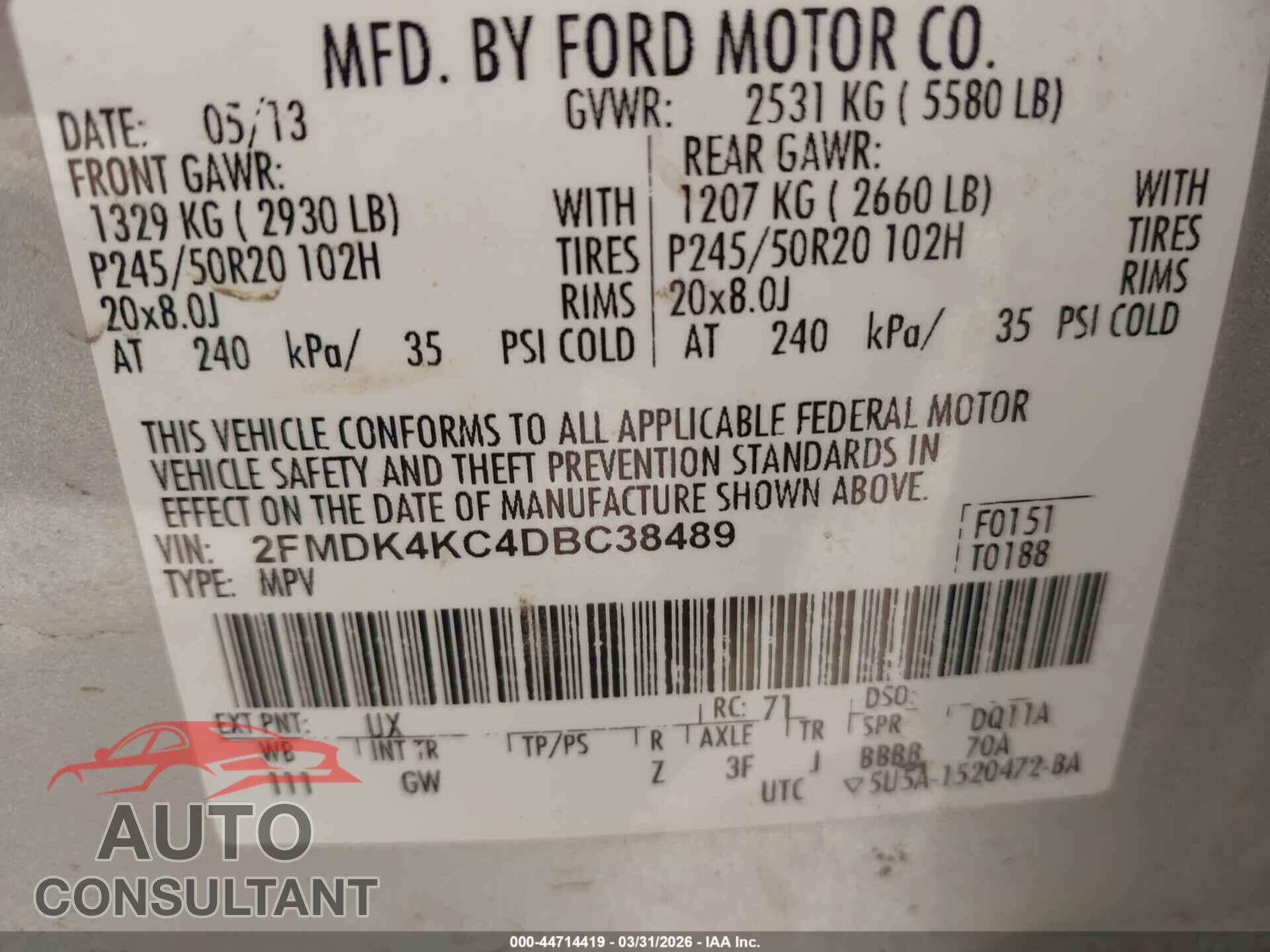 FORD EDGE 2013 - 2FMDK4KC4DBC38489