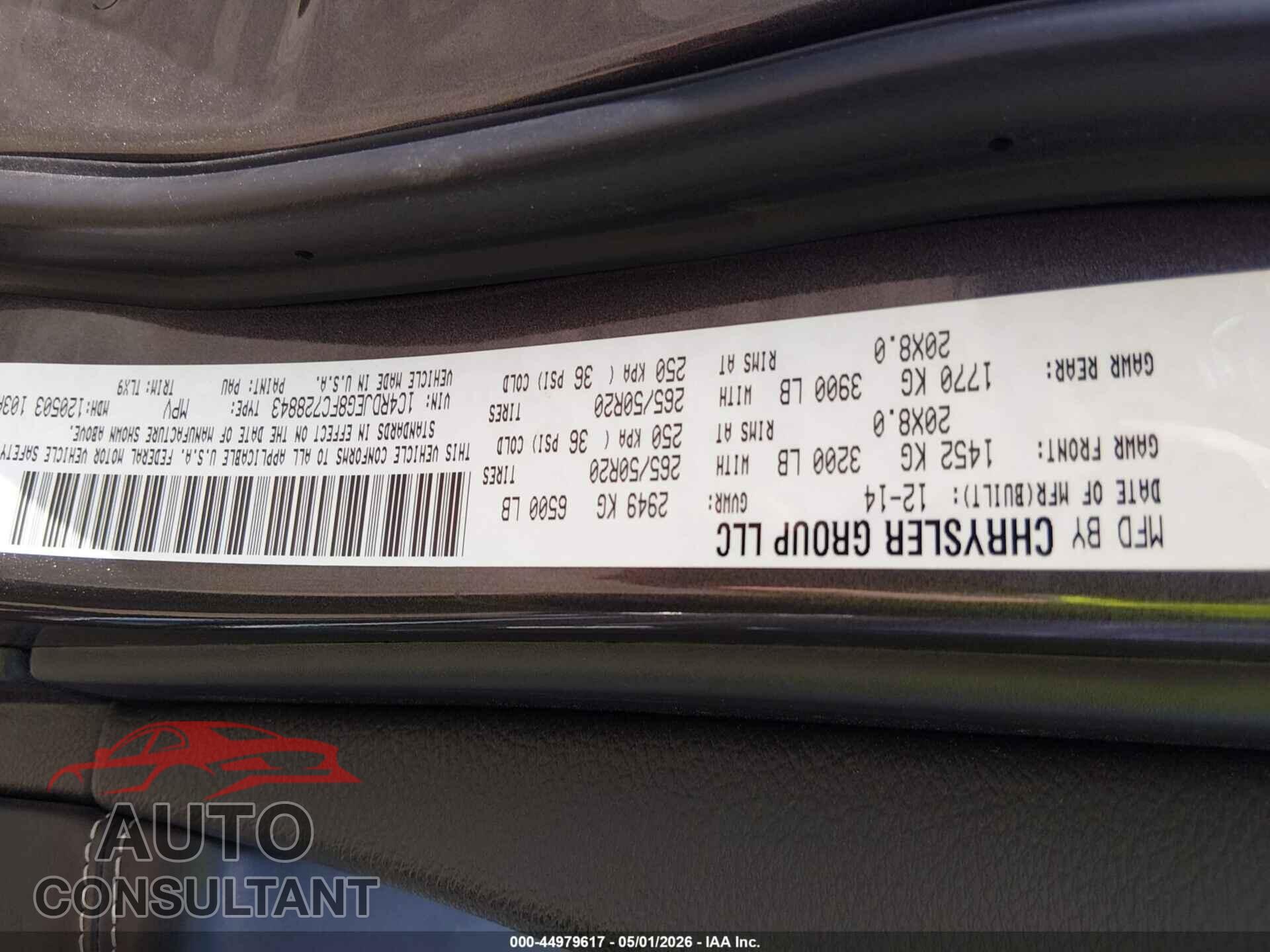 DODGE DURANGO 2015 - 1C4RDJEG8FC728843