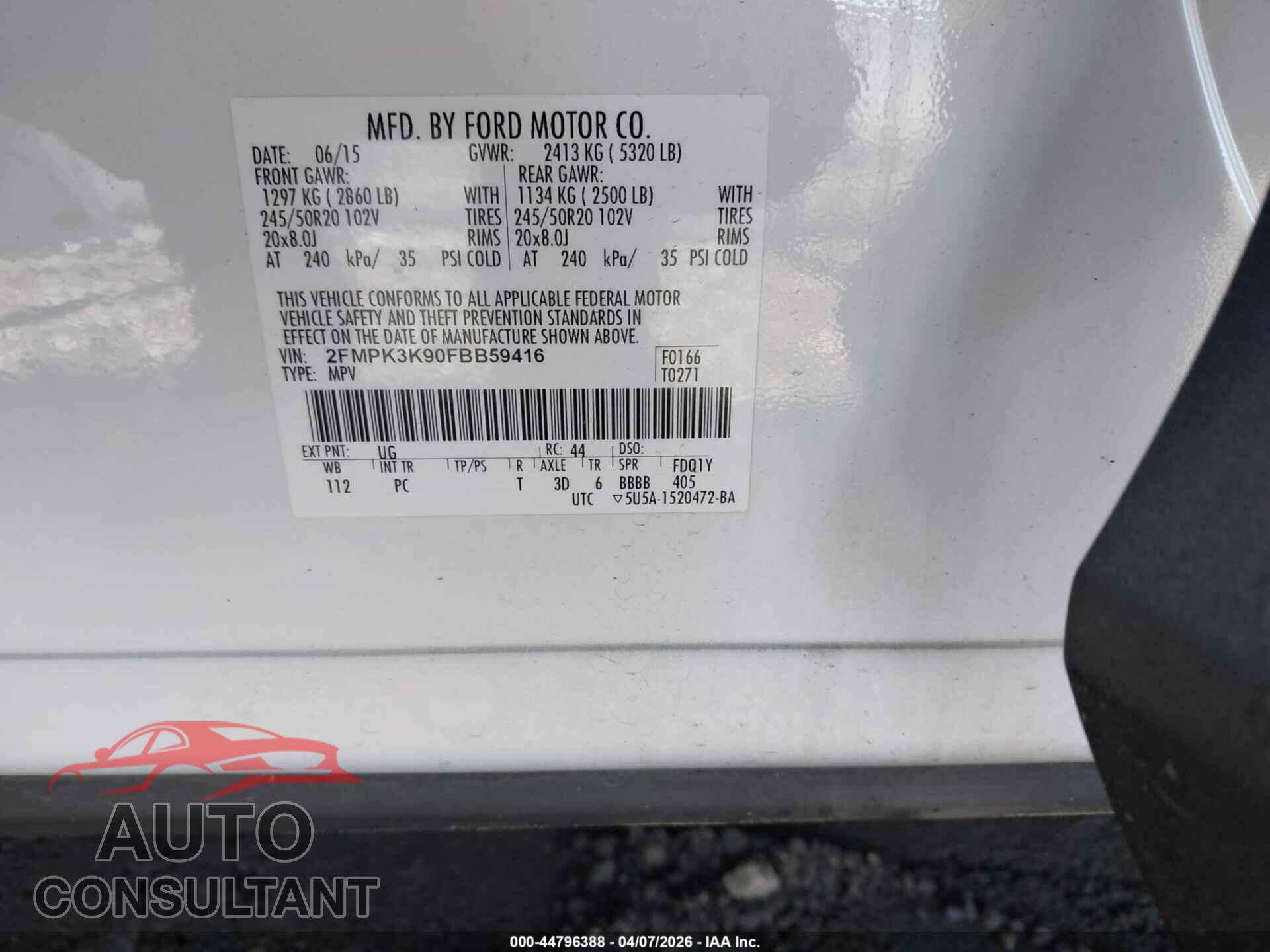 FORD EDGE 2015 - 2FMPK3K90FBB59416